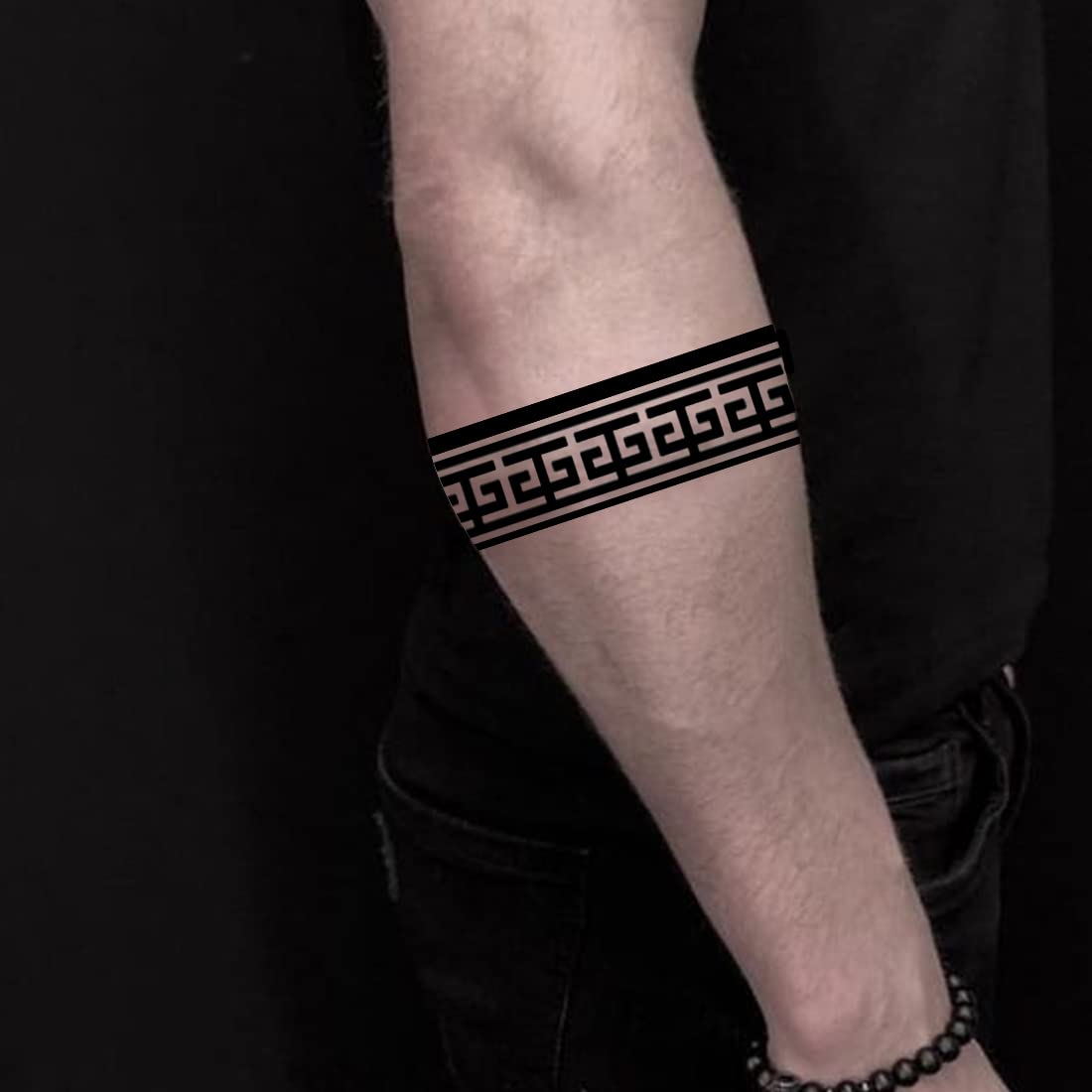 Waterproof Temporary Tattoo - Black Greek Art Hand Band for Men Women - Perfect for Parties, Cosplay, Sports Events and Festivals