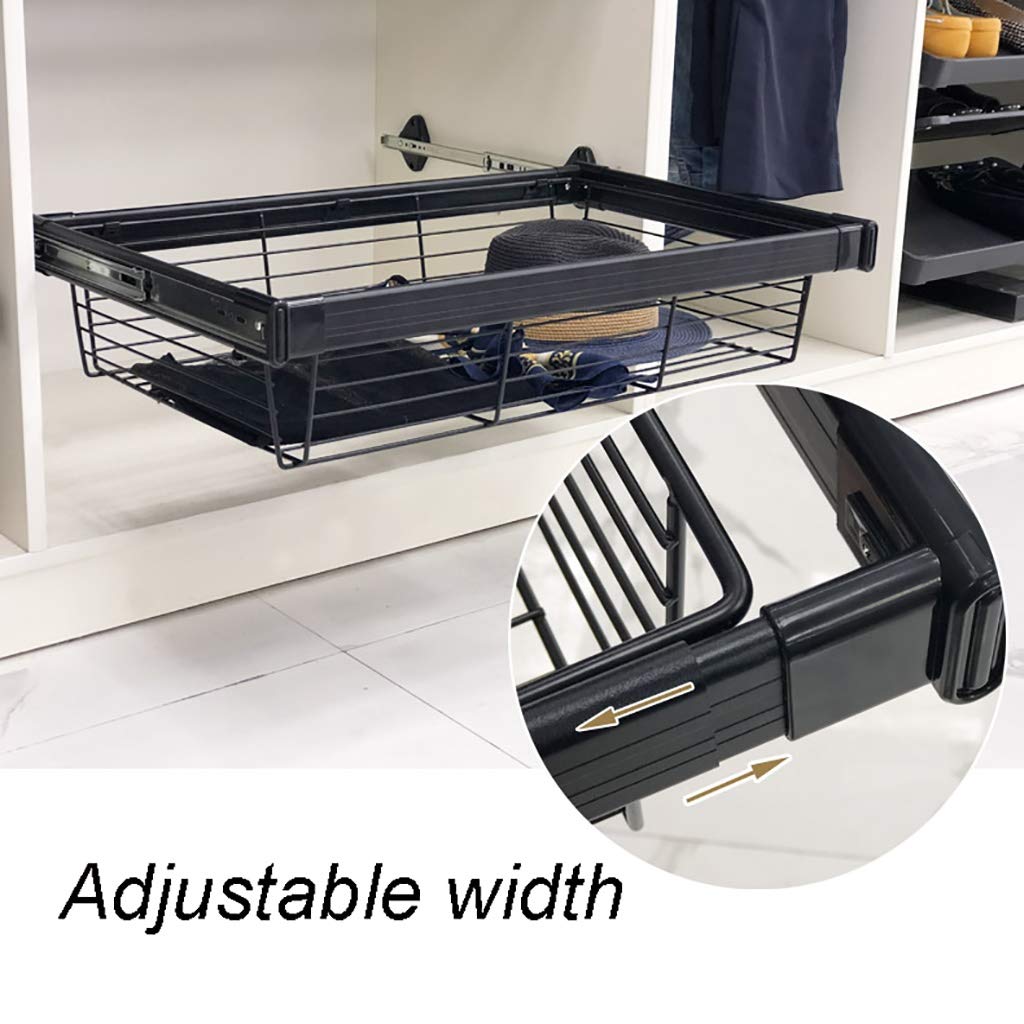 Adjustable Width Pull-Out Clothing Storage Basket - Stainless Steel Wardrobe Organizer Drawer (42-92cm) for Closet, Bedroom & Laundry Room Organization (Size: 45.6x17.2cm, Adjustable 52-57cm) - Perfect for Small Spaces & Home Storage Solutions