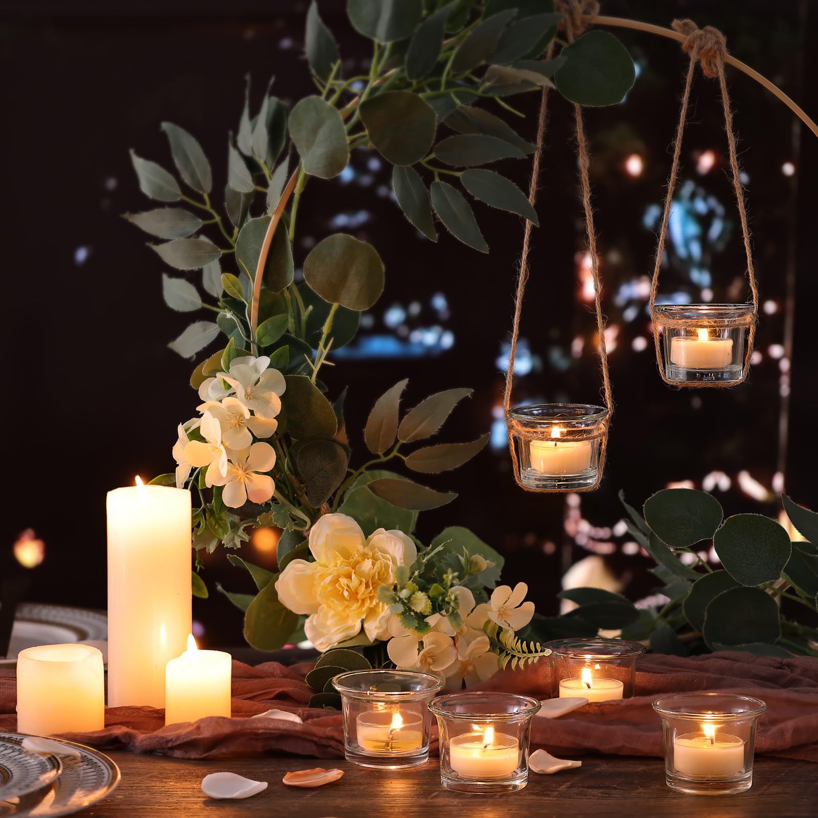 Letine Set of 12 Clear Glass Tealight Candle Holders - Bulk Votive Candle Holders for Christmas Decorations, Weddings, Parties & Home Decor - Perfect for Centerpieces, Table Settings and Romantic Ambiance