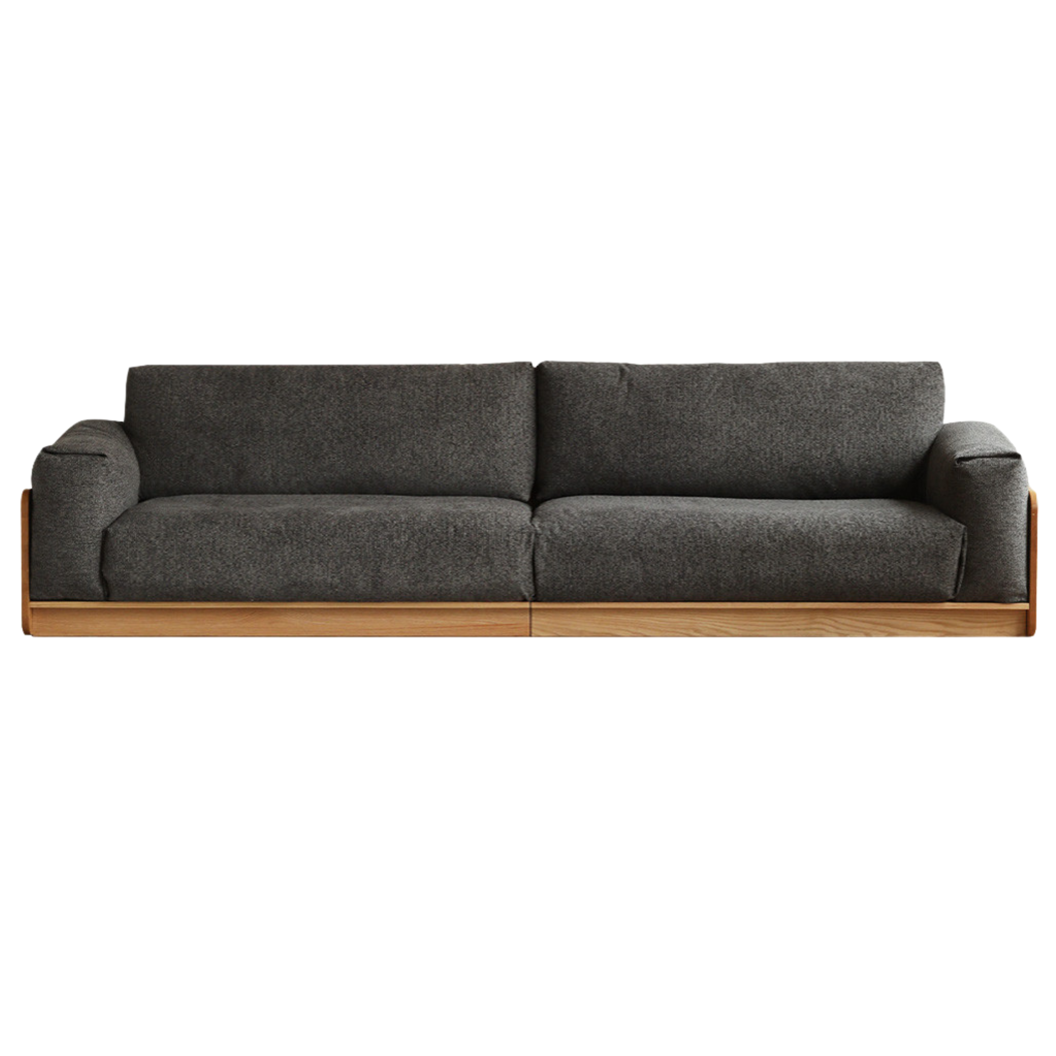 110.2x37x31.5 inch / 280x94x80 cm / Natural Wood Color / chenille charcoal color sofa