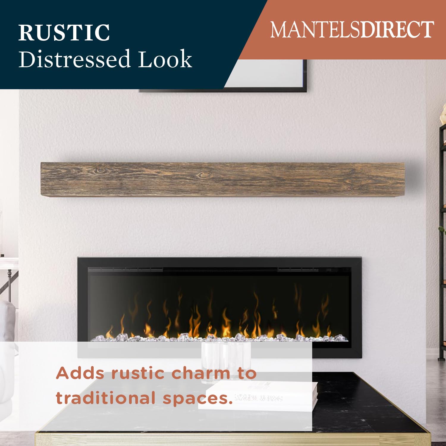Vail Fireplace Mantel Shelf - 72 Inch Wide x 4 Inch Tall - Driftwood Finish Rustic Wall Mounted Shelf | Handcrafted in USA | Perfect for Living Room, Bedroom & Home Decor