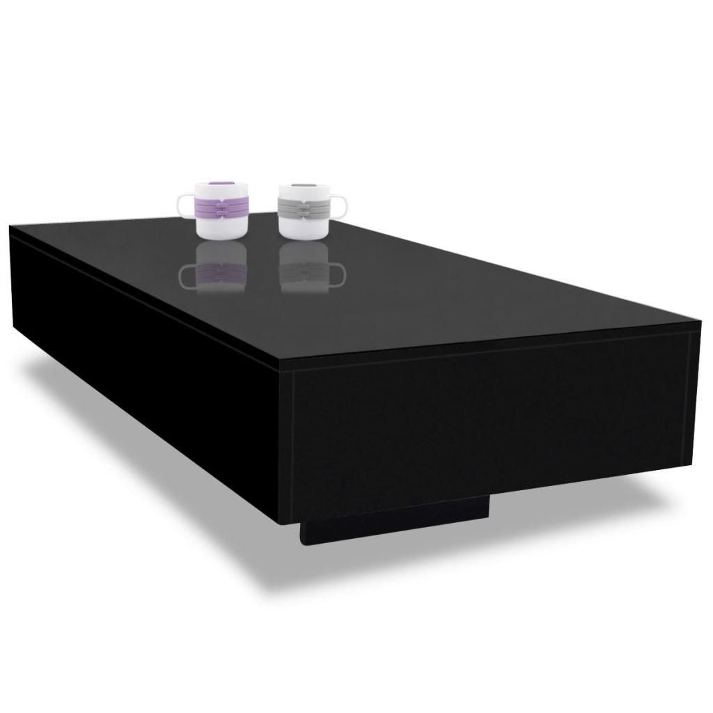 Modern Black Rectangular Coffee Table - High Gloss Finish Side Table for Living Room, Office & Home Decor - 45.27 x 21.65 x 12.2 Inches - Perfect for Small Spaces, TV Stand & Lounge Furniture