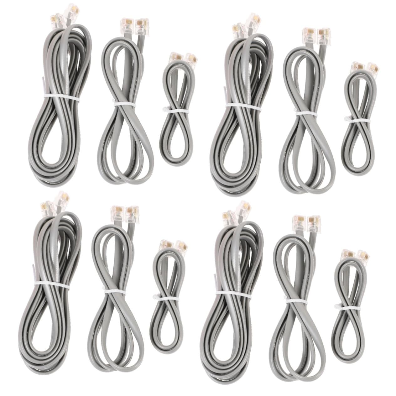 DOITOOL 12-Pack Flat Telephone Line Extension Cords - 6ft Black Landline Phone Cable with Multi-Strand PVC for Home, Office & Telecom Equipment (RJ11/RJ12 Compatible) - Perfect for Extending Landlines, Fax Machines & Modems