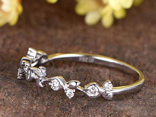 0.25 Carat Moissanite Wedding Band - Half Eternity Floral Design Stackable Ring for Women - 18k Gold Plated Anniversary Jewelry - Perfect for Bridal, Engagement, and Stacking Rings Collection