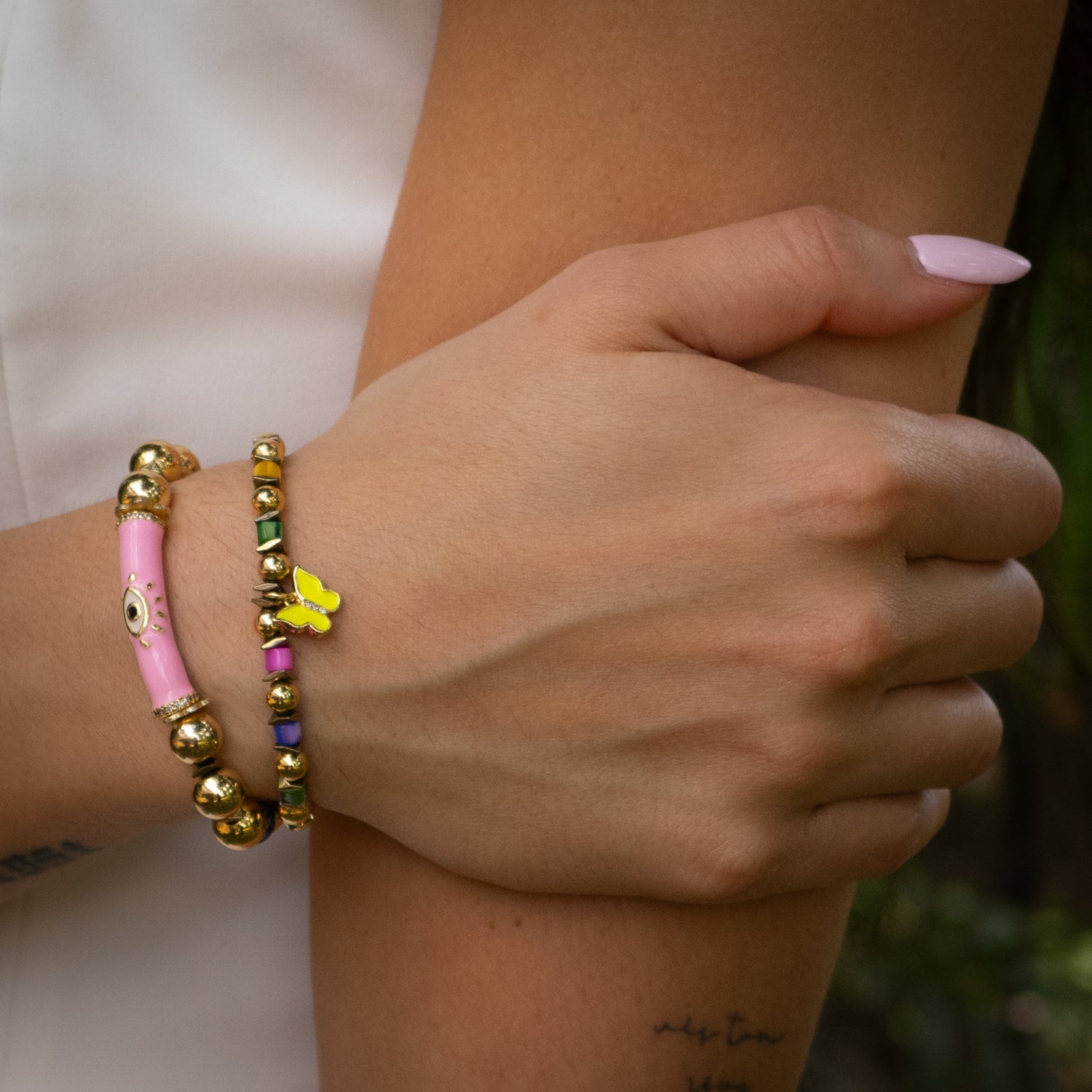 Evil Eye Beaded Bracelet Set for Women - Pink Butterfly Charm Protection Jewelry for Good Luck & Positive Energy | Perfect for Gifts, Spiritual Healing & Everyday Wear