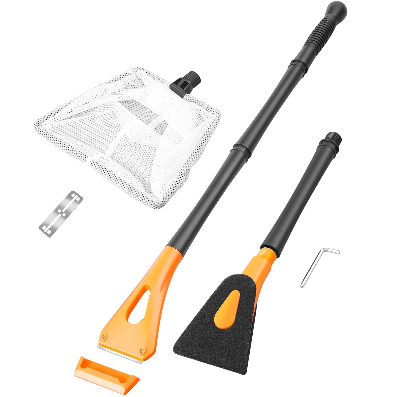 FEDOUR Aquarium Algae Scraper Kit - Fish Tank Cleaning Tools Set with Glass Scraper, Cleaning Brush, Fish Net & Replacement Blades for Freshwater & Saltwater Tanks - Perfect for Home, Office Aquarium Maintenance