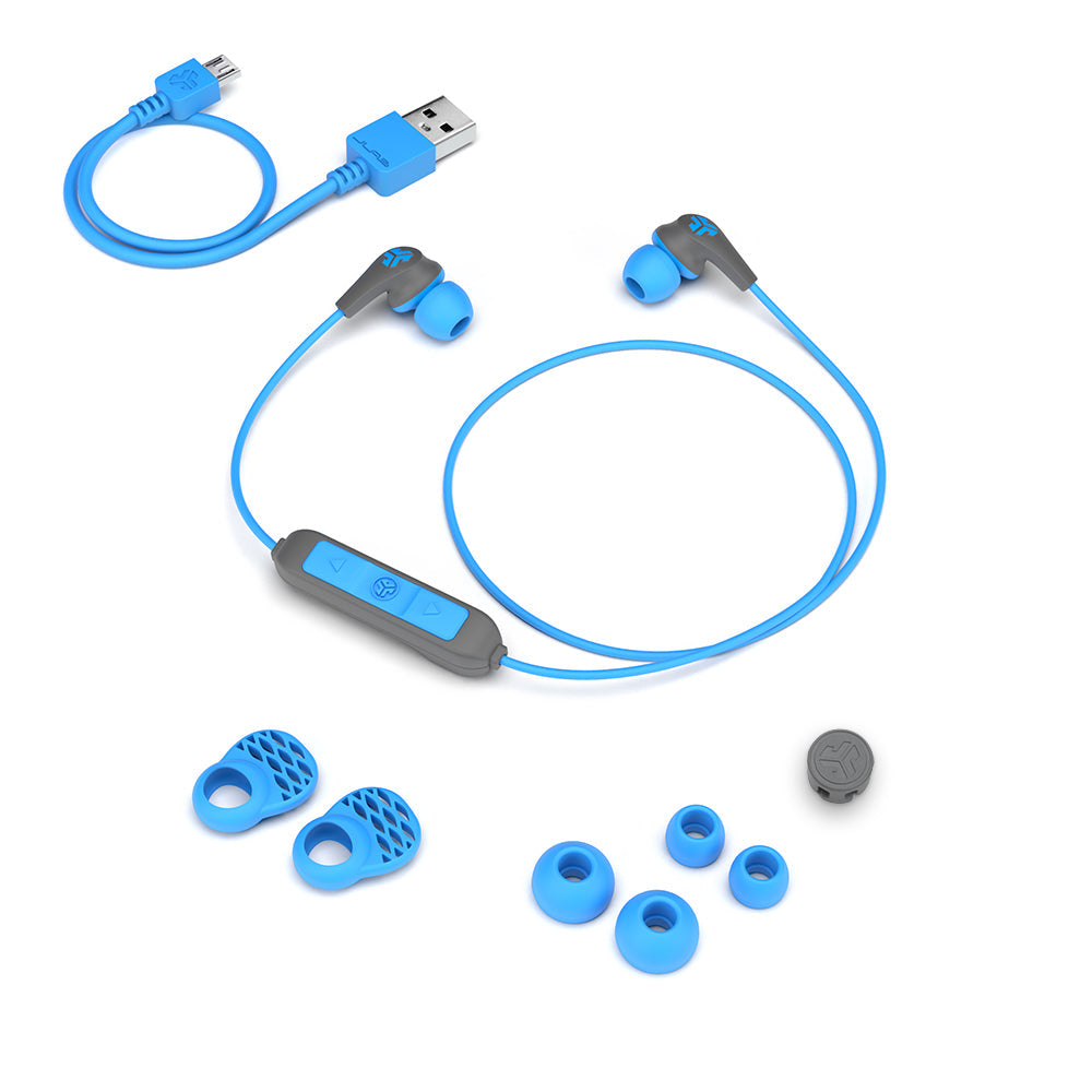 JBuds Pro Wireless Signature Earbuds with Noise Cancellation - Blue & Gray Bluetooth Headphones for Gym, Running & Travel