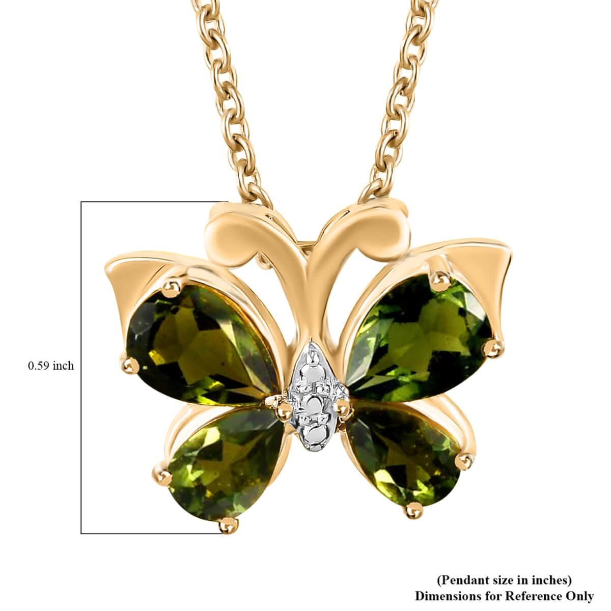 SHOP LC Sterling Silver Moldavite Pendant Necklace with Vermeil Yellow Gold Butterfly - 20