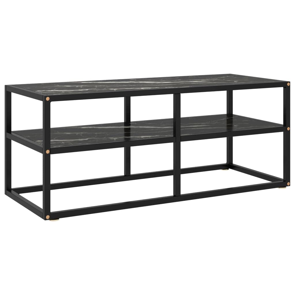 Modern Black TV Stand with Marble Glass Top - 39.4
