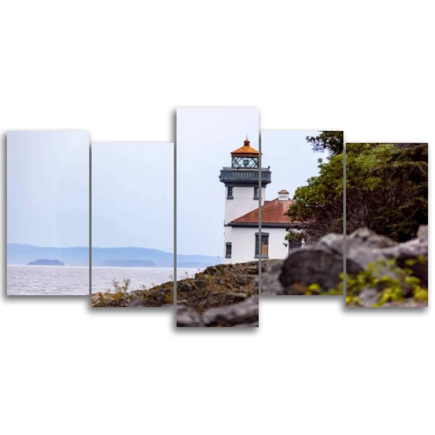Stunning Lime Kiln State Park Lighthouse Canvas Wall Art - 5 Panel Abstract Painting Print for Living Room & Bedroom Decor | Nature-Inspired Home Office & Dorm Wall Decor