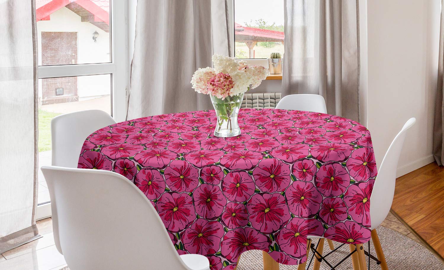 Ambesonne Floral Round Tablecloth 60