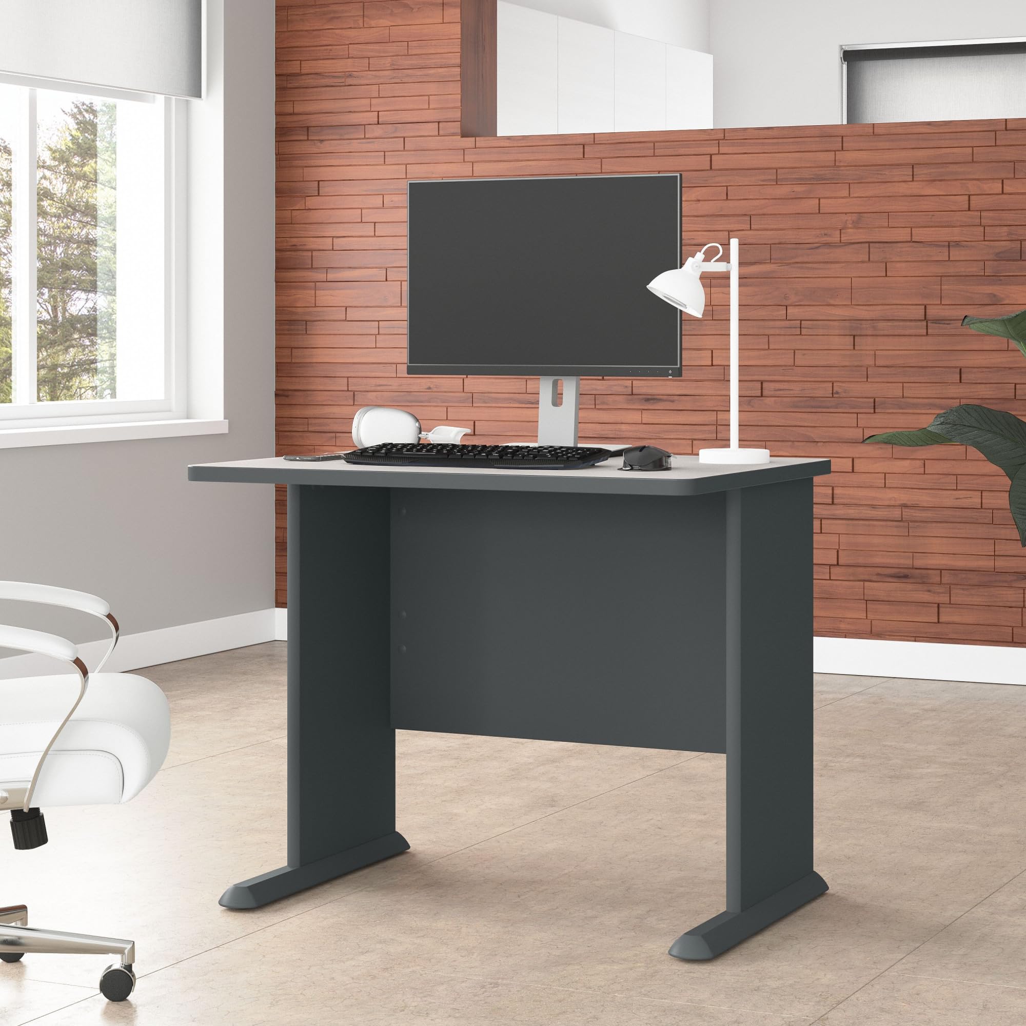 Bush Business Furniture Series A 36W Small White Spectrum & Slate Compact Computer Desk - Home Office & Professional Workspace Solution for Small Spaces & Workstations
