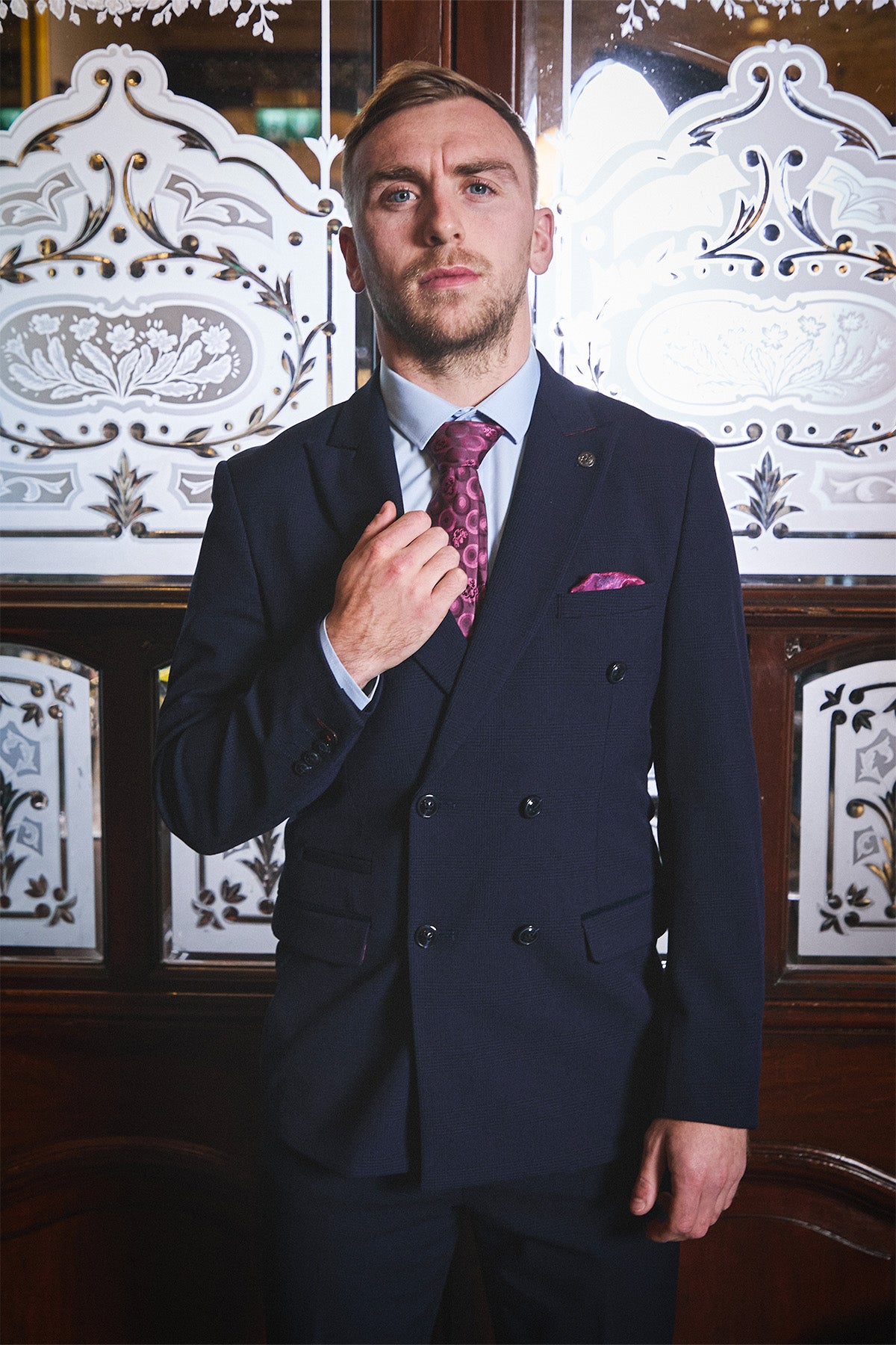 Premium BROMLEY Navy Double Breasted Suit for Men - Formal Business Attire Inspired by Jarrod Bowen - Perfect for Weddings, Office Meetings & Special Occasions