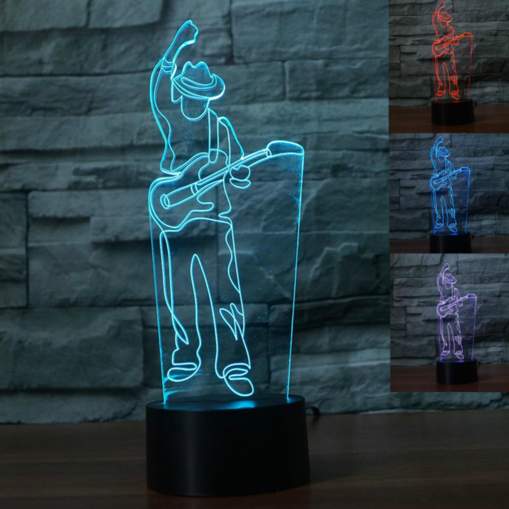 3D Guitarist Guitar Night Light - Touch Switch LED Table Lamp with 7 Color Changing Modes, Optical Illusion Decor for Desk, Bedroom, Kids Room - Perfect Gift for Christmas, Birthday, Music Lovers & Home Decor