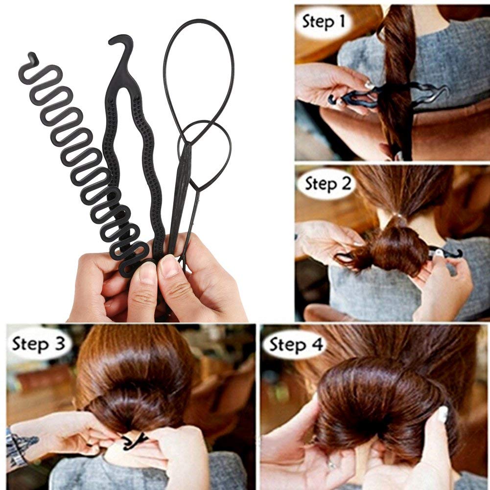 GuruEmbellish Hair Bun Maker & Braiding Styling Disk - 4Pcs DIY Hair Twist Tool Set for Quick Updos, Messy Buns & Braided Hairstyles | Perfect for Weddings, Parties & Everyday Styling