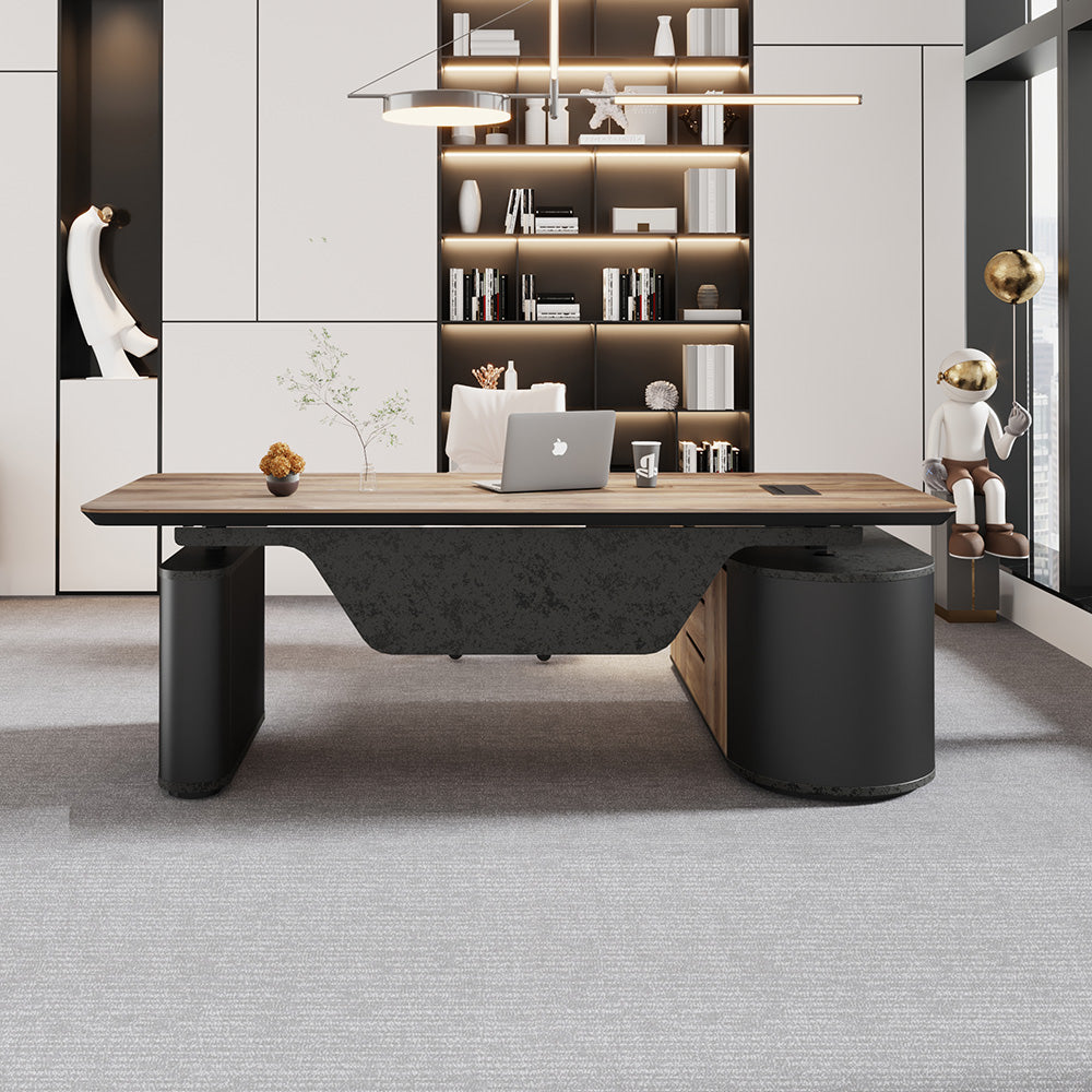 LUCA Electric Height Adjustable Sit Stand Desk 240cm - Warm Oak Executive Office Desk with Reversible Return | Ergonomic Standing Desk for Home & Office Workspace