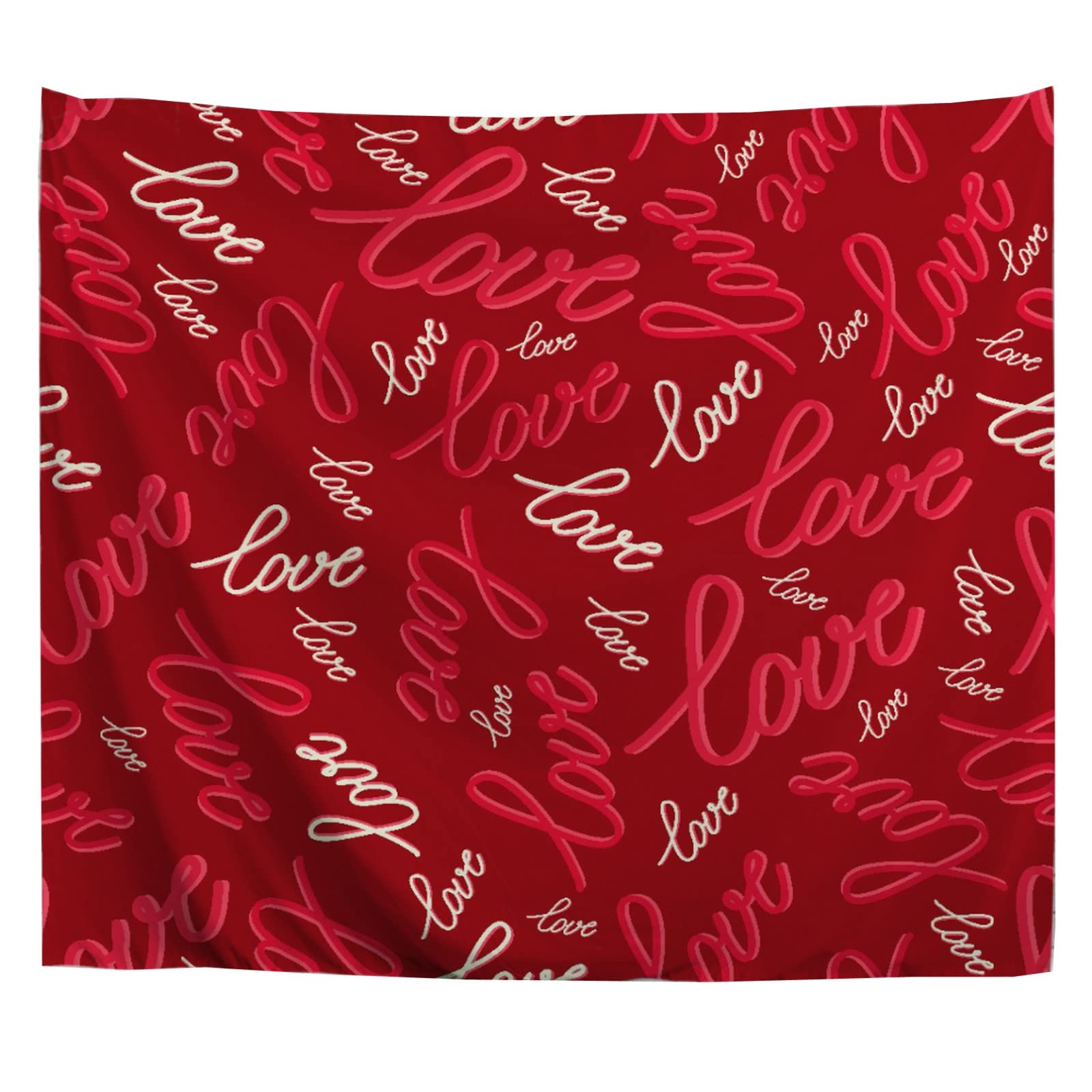 Love Red and White Wall Hanging Tapestry - A.Monamour Fabric Wall Art Decor for Bedroom, Living Room, Dorm (102x153cm) | Boho Home Decor, Romantic Gift Idea for Couples