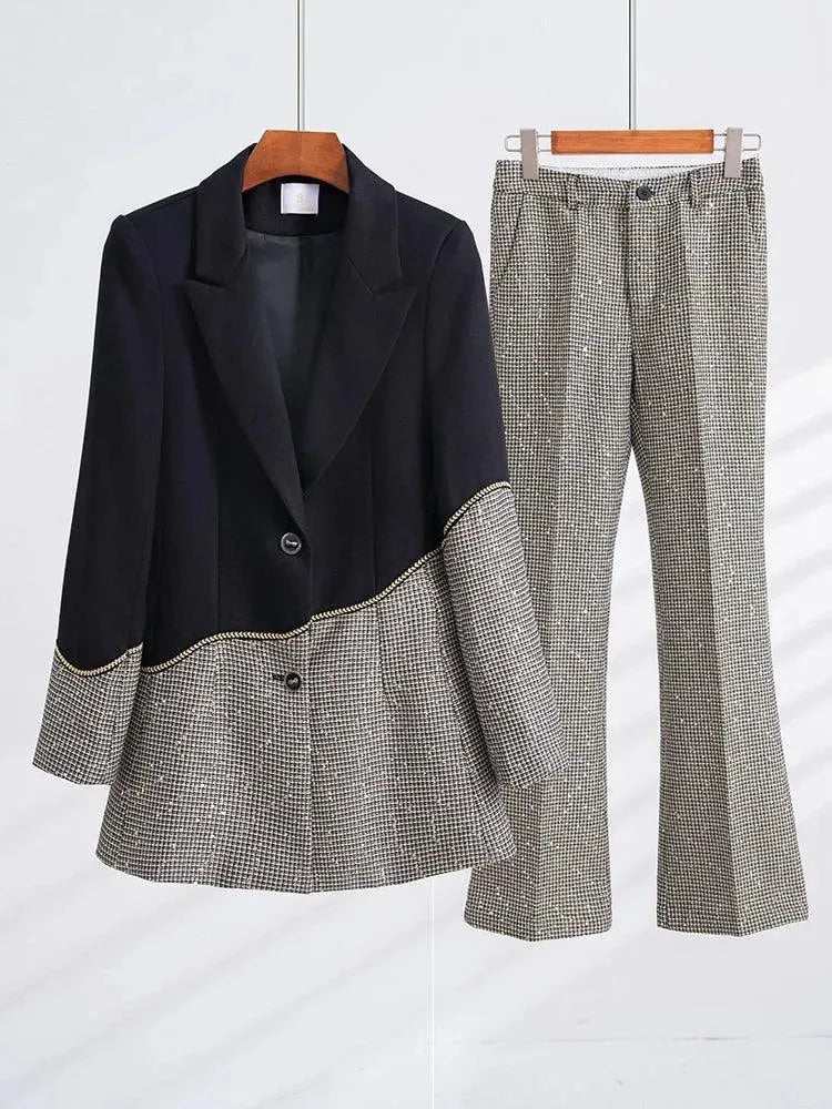 Elegant Patchwork Sequin Women's Pant Suit for Formal Events - Perfect for Weddings, Parties & Evening Occasions