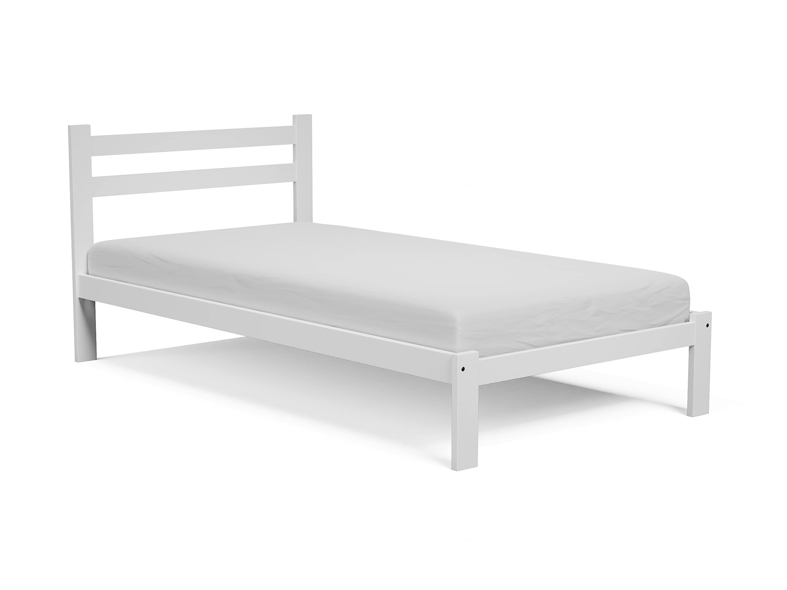 Twin Size Bed Frame - Solid Pine Wood with Hardwood Slats Support, White Finish Wooden Bed for Kids & Teens | Perfect for Boys & Girls Bedroom, Dorm Room or Guest Room