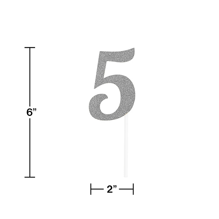 12-Piece Bulk Silver Glitter Number 5 Cake Toppers - Perfect for Birthday Cakes, Cupcakes, and Dessert Decorations
