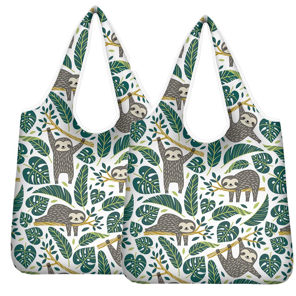 Chaqlin Sloth Tote Bags for Women, Girls & Kids - 2 Pack Cute Shoulder Bags with Inner Pockets for Work, Beach, Travel, Shopping & Grocery - Perfect for School, Picnics & Daily Use