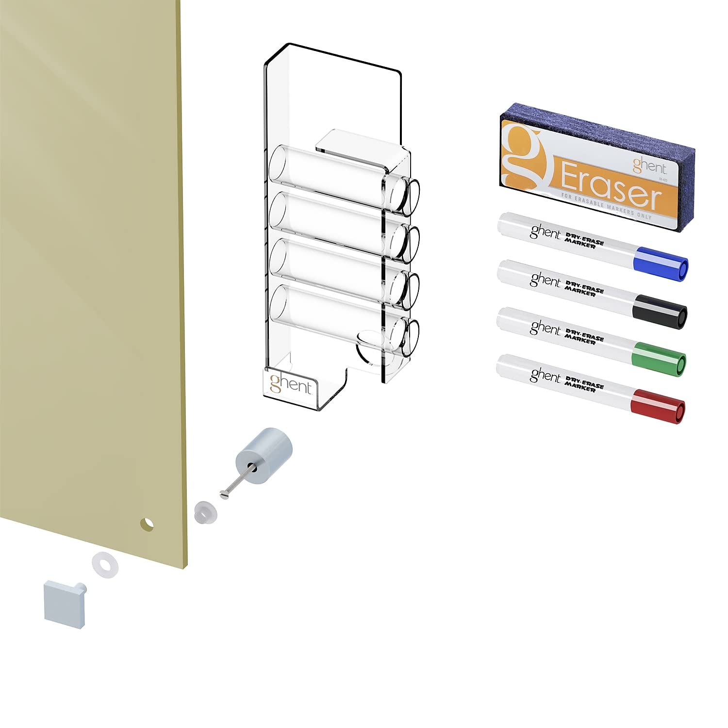 Ghent 4' x 8' Magnetic Glass Whiteboard - Beige Frame with Square Corners, Includes 4 Rare Earth Magnets, 4 Dry Erase Markers & Eraser (HMYSM4BG) - Perfect for Office Meetings, Classroom Teaching & Home Organization