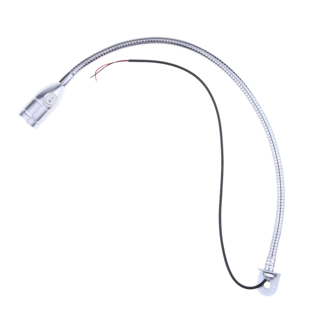 12V Gooseneck LED Bedside Reading Lamp - Adjustable Silver Wall Mount Light for Bed Headboard, Nightstand, Bookshelf (Perfect for Bedroom, Office, Dorm)
