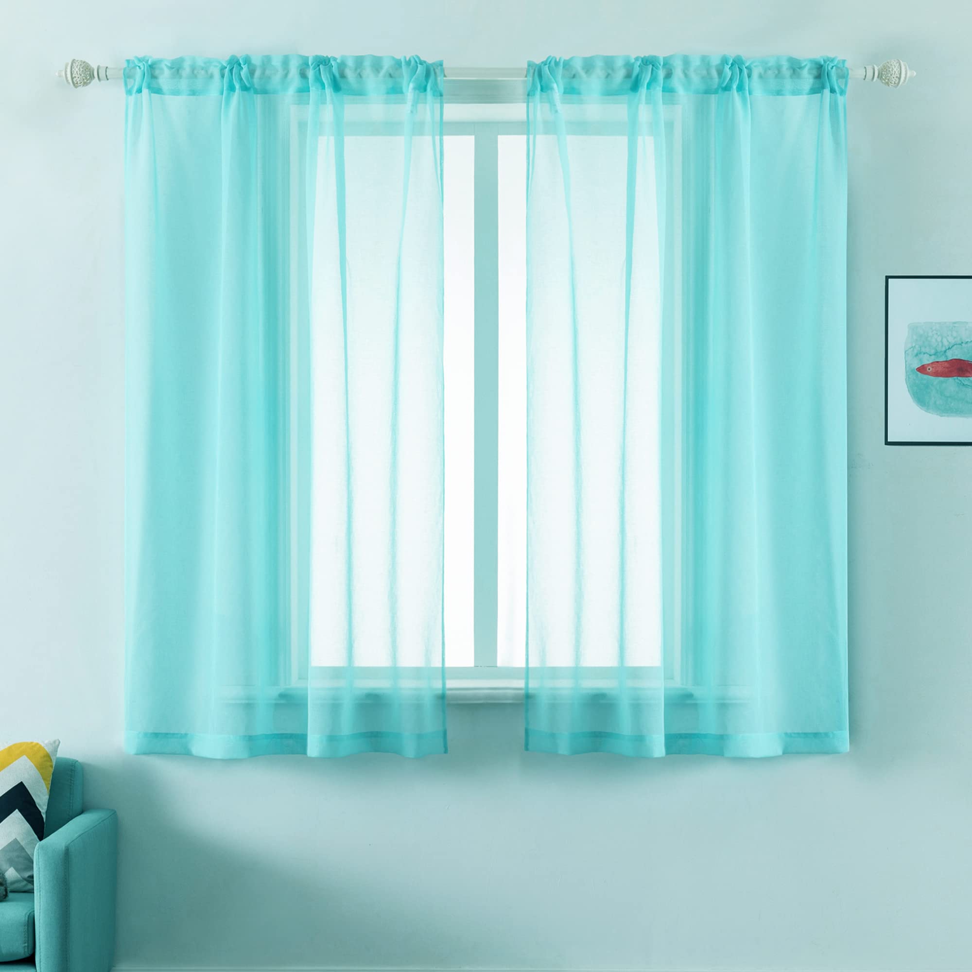 Dualife Aqua Blue Sheer Curtains 45