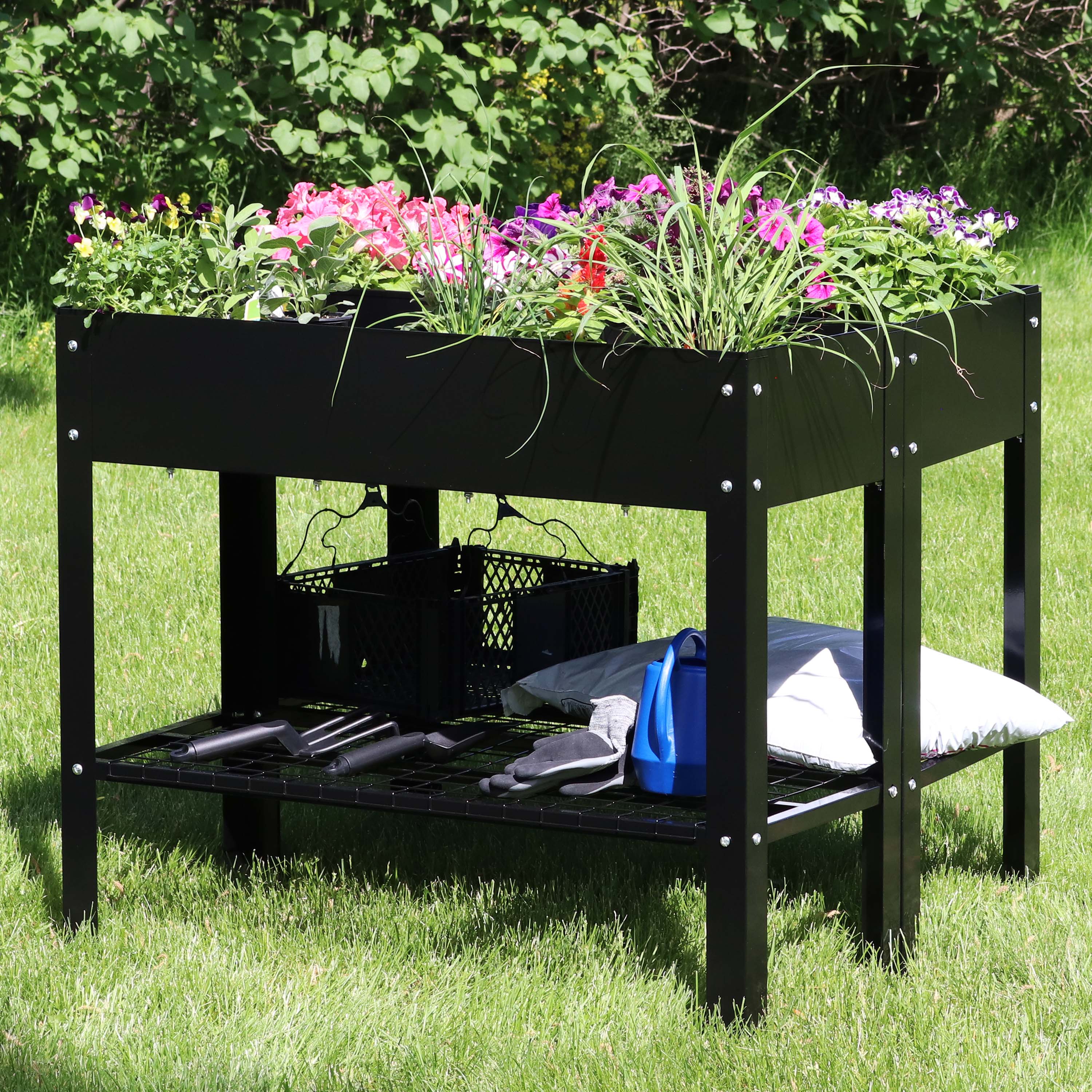 Galvanized Steel Raised Garden Bed with Mesh Shelf - Set of 2 | Durable Outdoor Planter Box for Vegetables, Flowers & Herbs | Perfect for Backyard, Patio & Urban Gardening