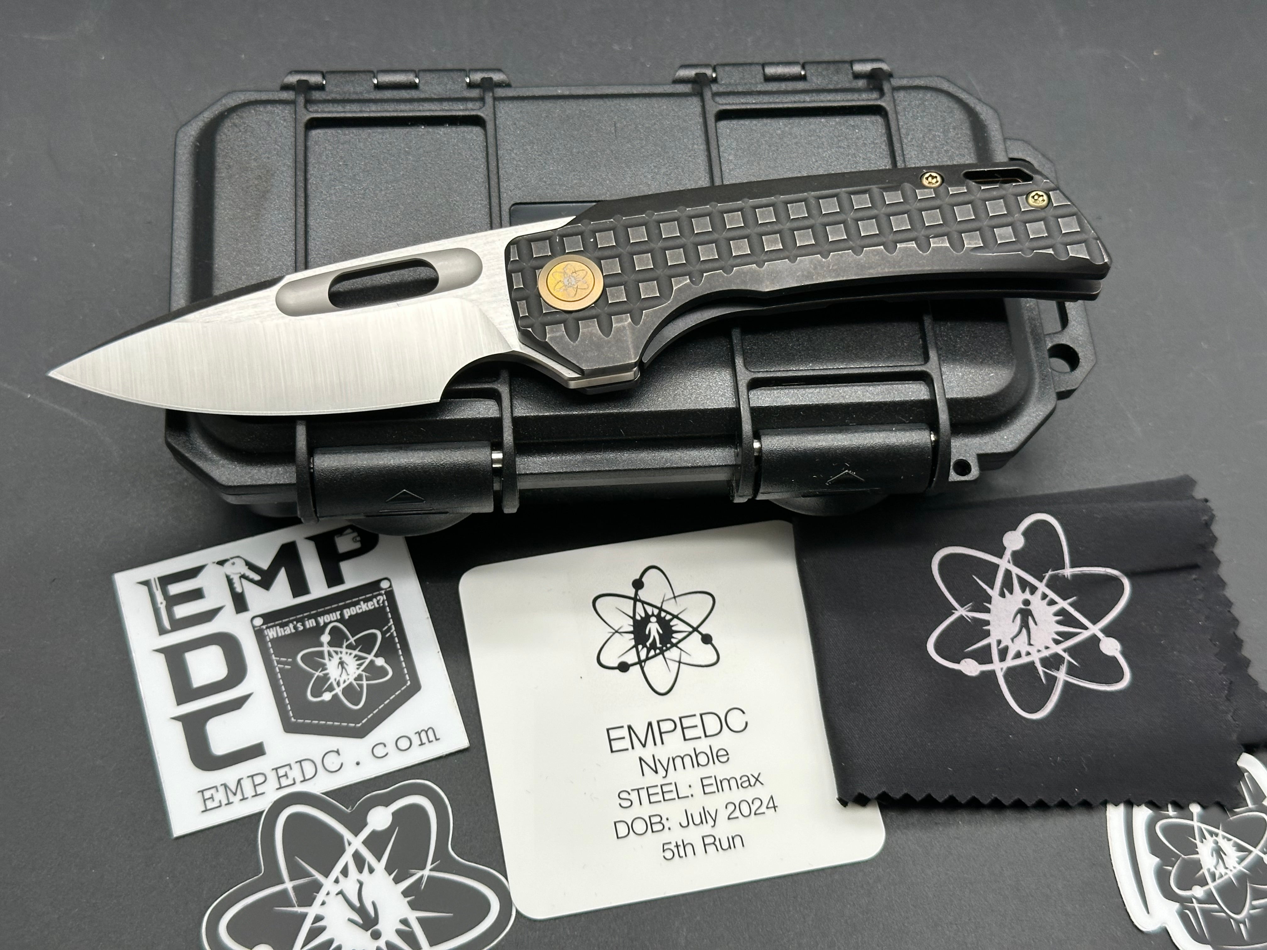 EMP EDC Nymble Folding Knife - Elmax Satin Blade with Blackwash Titanium Frag Handle - Tactical Pocket Knife for Outdoor, Camping & Everyday Carry (EDC)