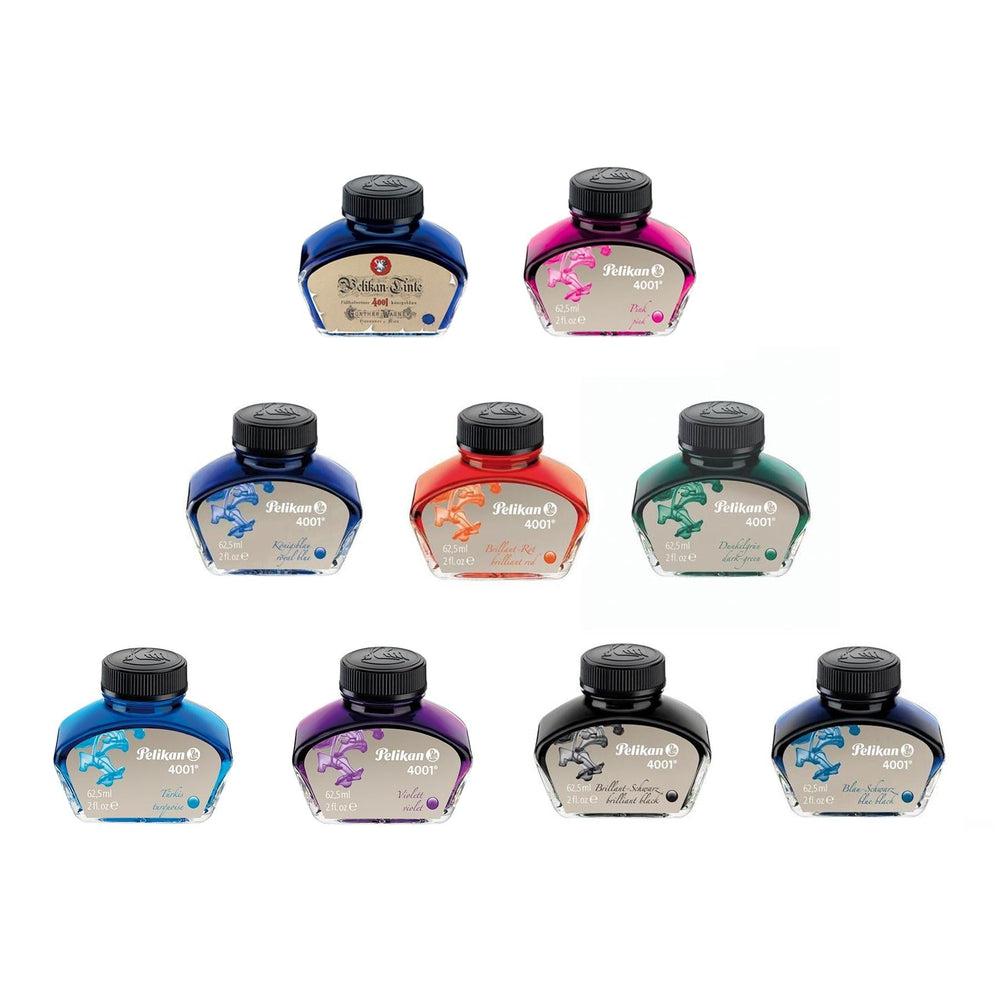Pelikan 4001 Fountain Pen Ink Bottle - 62.5ml, 10 Vibrant Colors for Calligraphy & Writing - Perfect for Artists, Students & Professionals