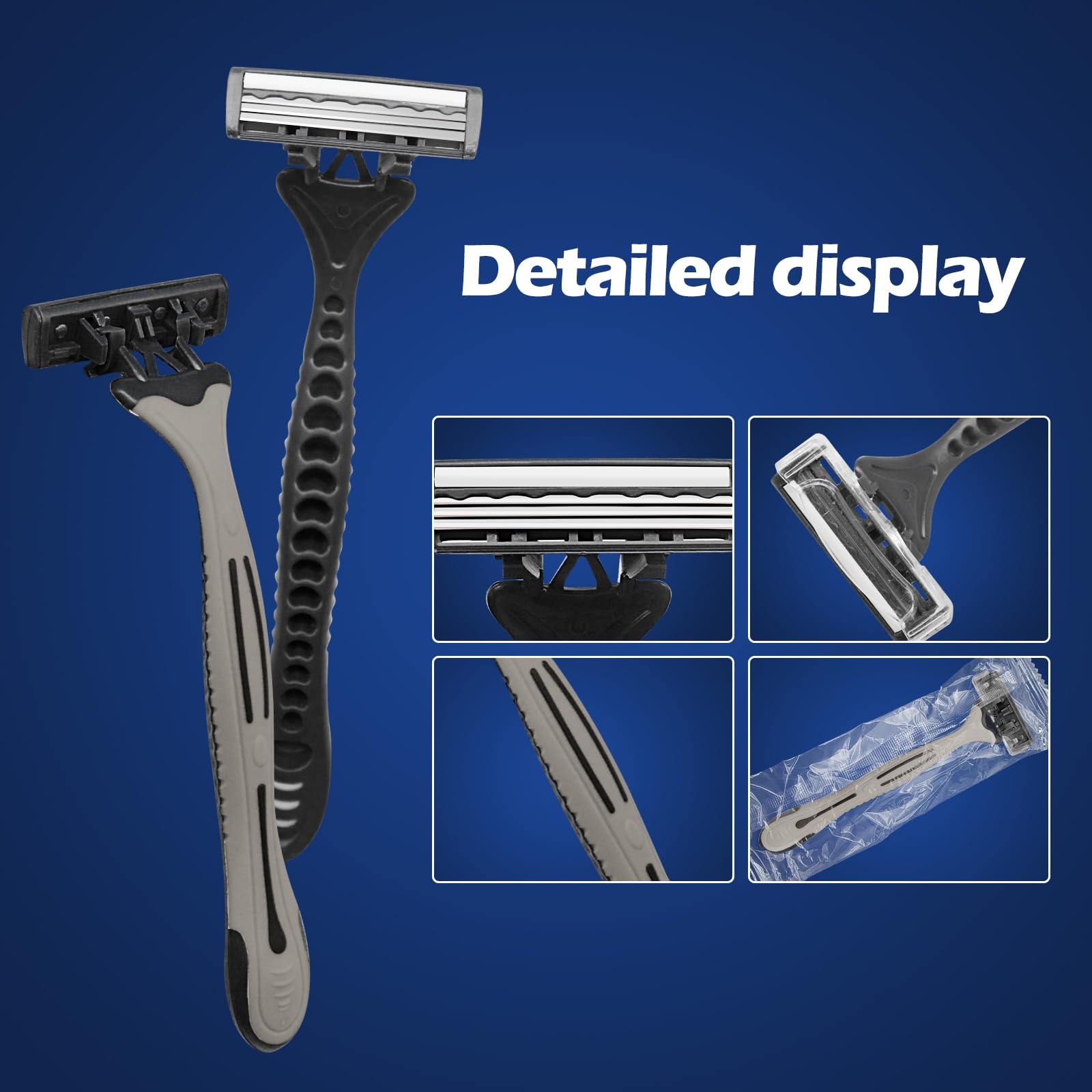 150-Pack Kheoxusa Triple Blade Disposable Razors - Individually Wrapped Grey Black Shaving Razors for Men & Women - Perfect for Travel, Hotels, Airbnb, Tattoo Shops & Personal Grooming