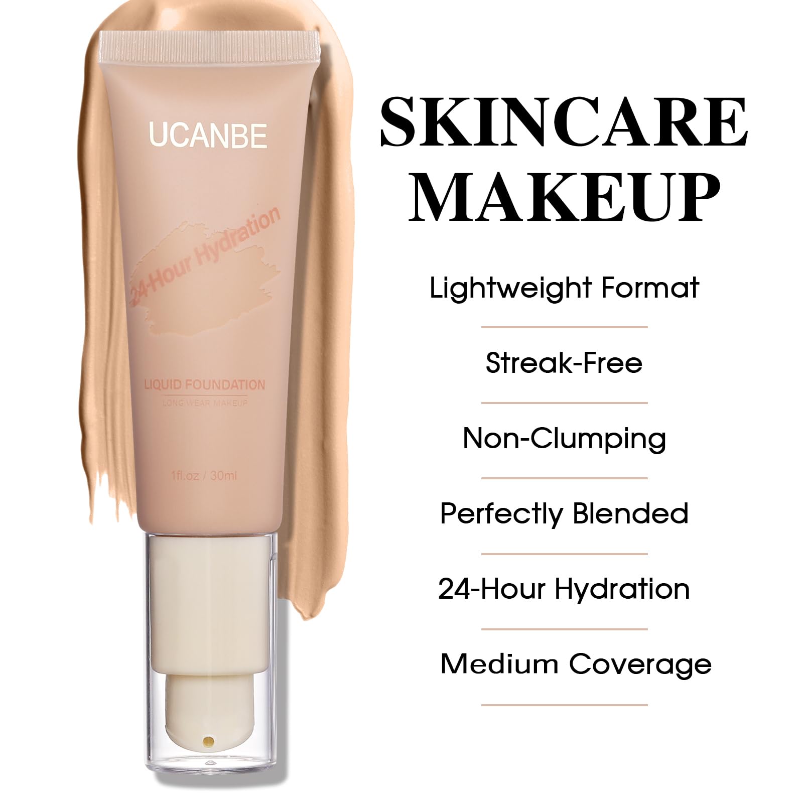 UCANBE Matte Liquid Foundation Makeup - Medium to Full Coverage, Waterproof & Longwear Serum Cream Foundation for Combination & Oily Mature Skin | Lightweight, Hydrating & Nourishing Formula | Classic Ivory, 1 fl. oz | Perfect for Daily Wear, Special Occasions & Photography Makeup