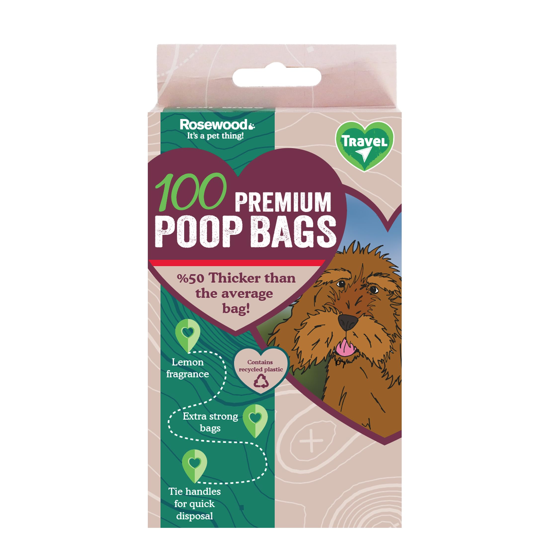 Biodegradable Rosewood Scented Dog Poop Bags with Easy-Tie Handles - 100 Count Eco-Friendly Waste Bags for Small & Large Dogs | Perfect for Walks, Park Visits & Backyard Cleanup
