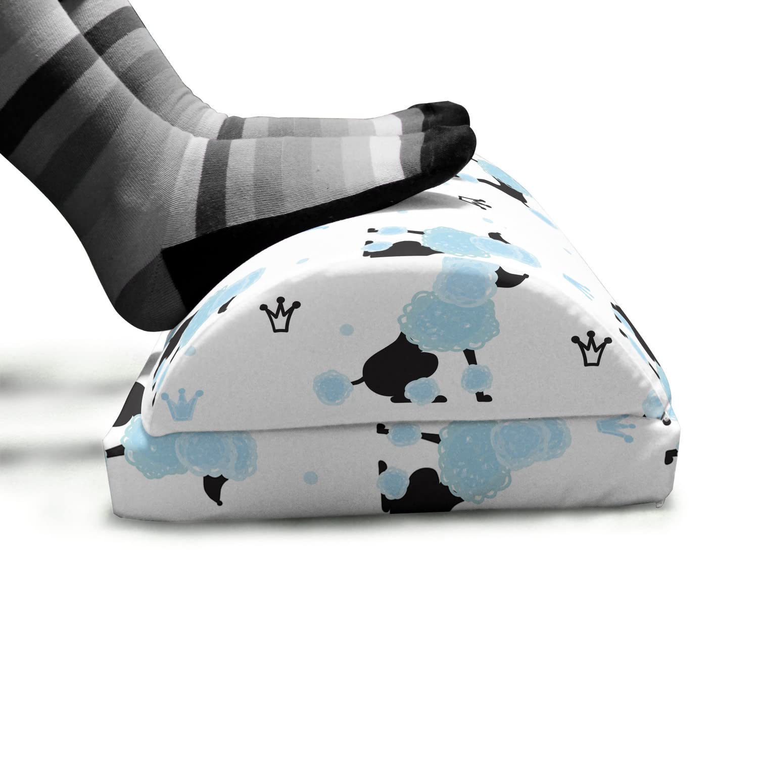 Ambesonne Poodle Foot Rest with Non-Slip Backing - Adjustable Ergonomic Memory Foam Leg Support for Office & Home - Pale Blue White Fluffy Dog Design - Perfect for Work, Gaming & Relaxation