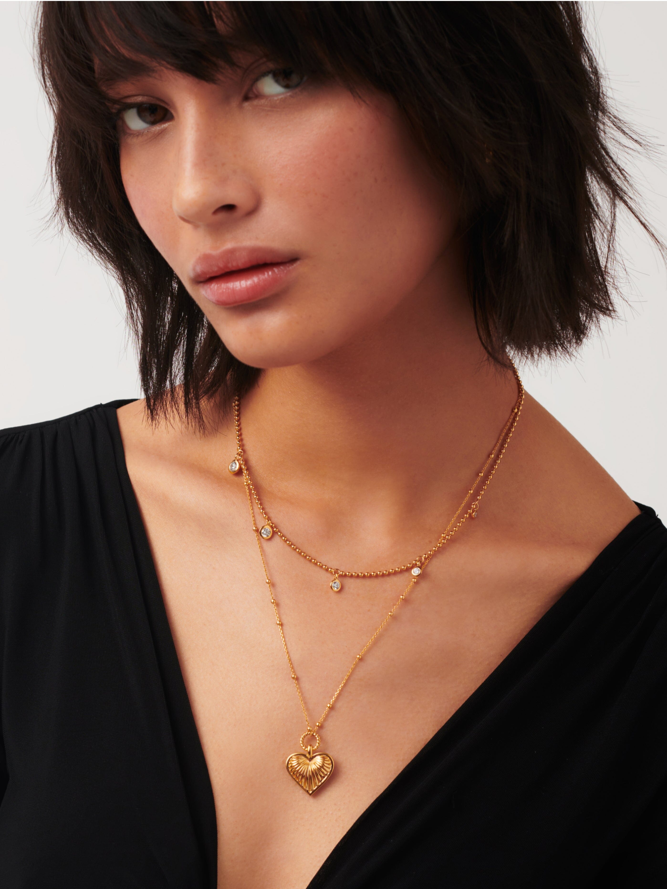 18K Gold Vermeil Stone Charm Drop Choker Necklace with Cubic Zirconia - Elegant Layering Jewelry for Women, Perfect for Date Night & Special Occasions
