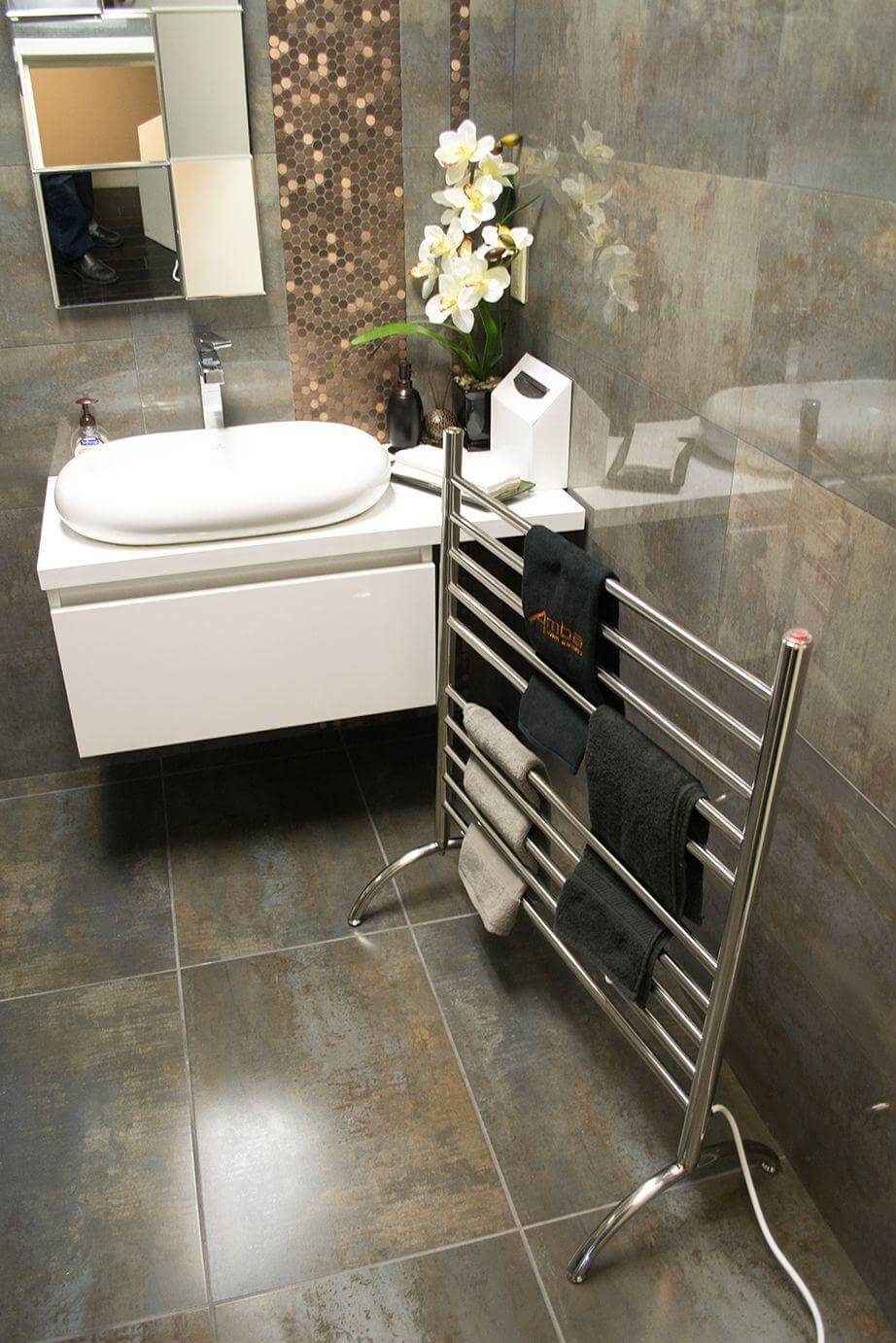 Amba 33 Solo 33 Plug-in Freestanding Towel Warmer - 33W x 38H - Perfect for Bathrooms, Spas & Luxury Home Heating
