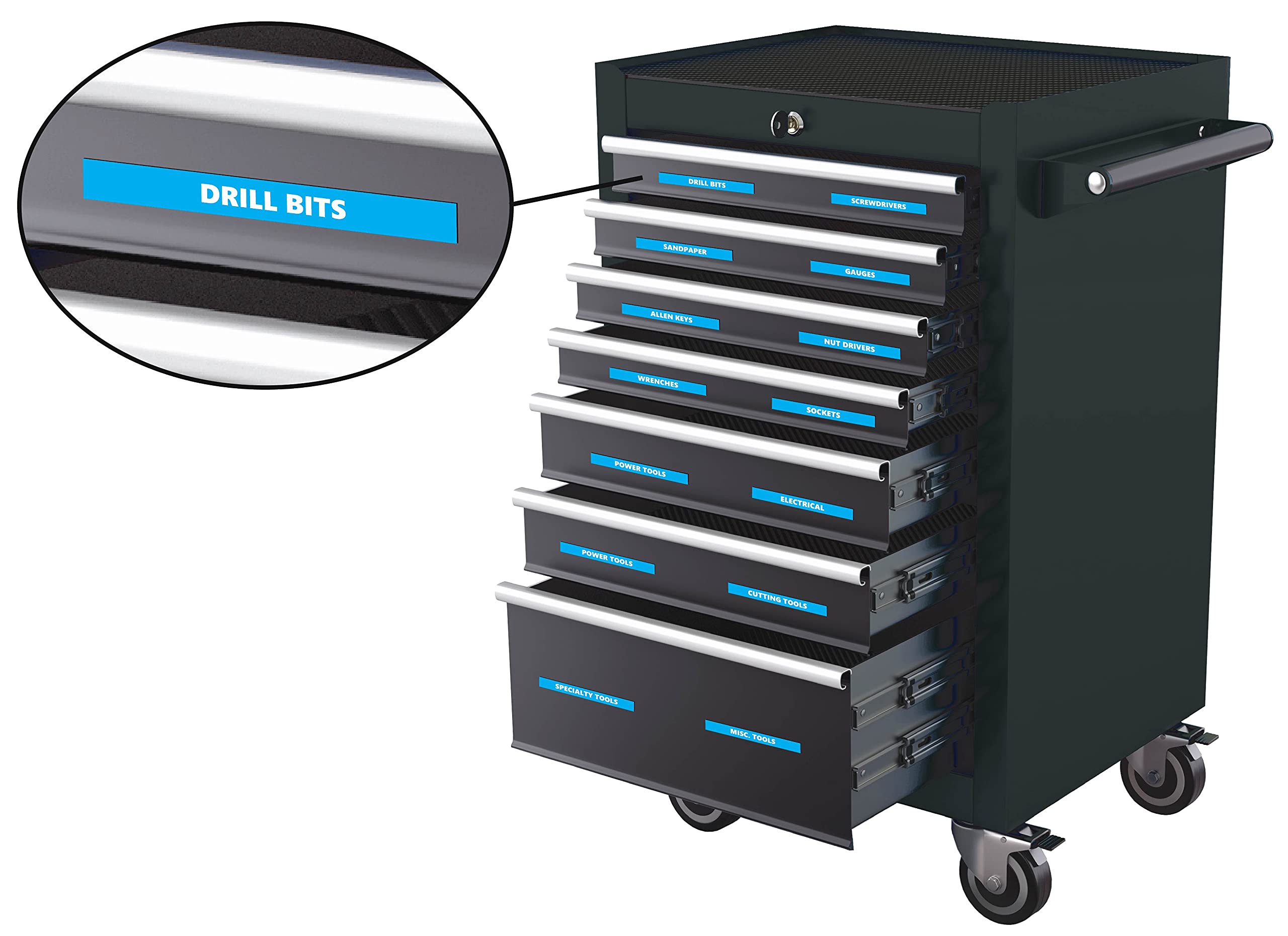 DCM Solutions Magnetic Toolbox Labels - Cyan (0.5x4.5