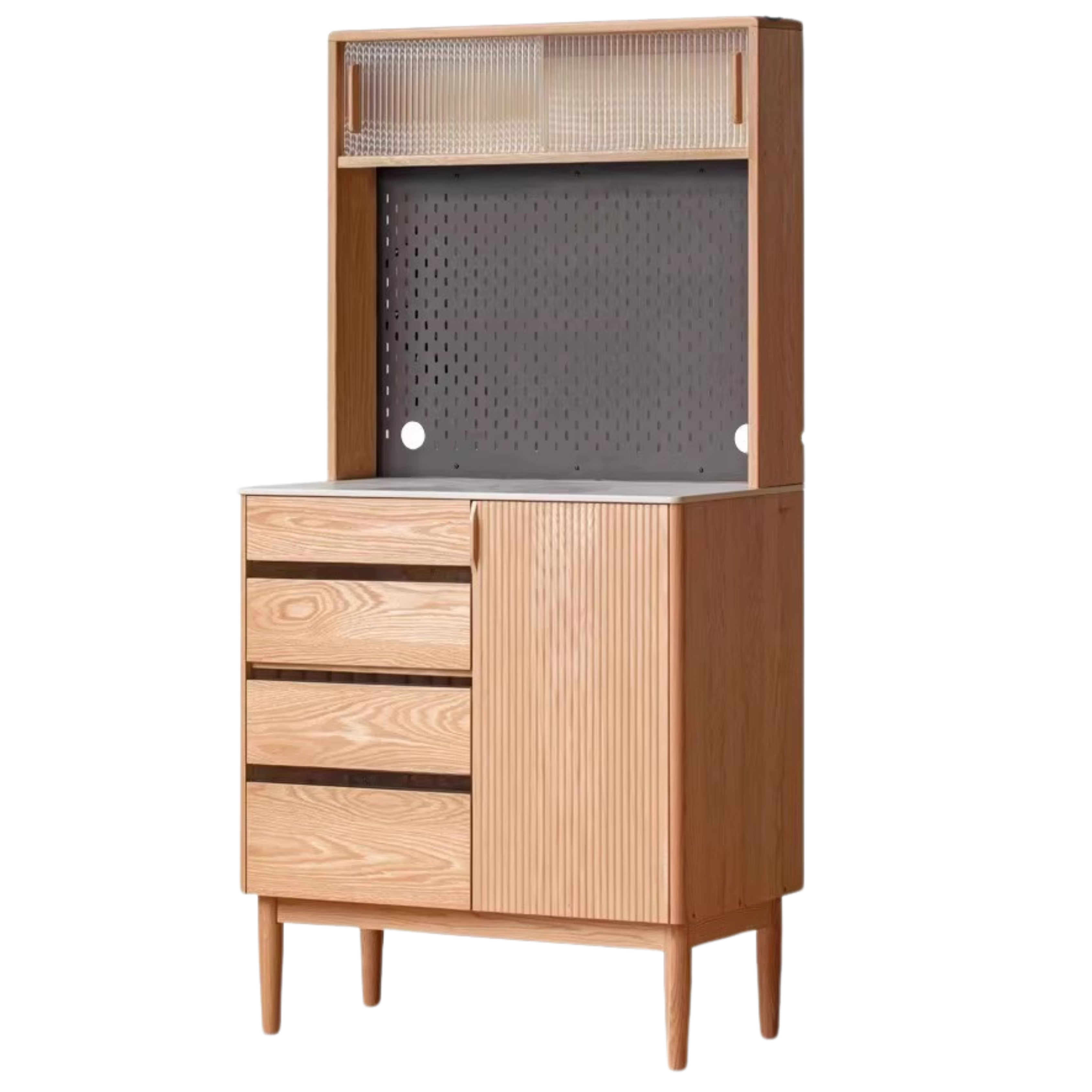 Solid Oak Wood Modern Rock Board Side High Tea Cabinet Buffet - Stylish Storage for Dining Room, Living Room & Kitchen | Perfect for Tea Parties, Buffets & Home Decor