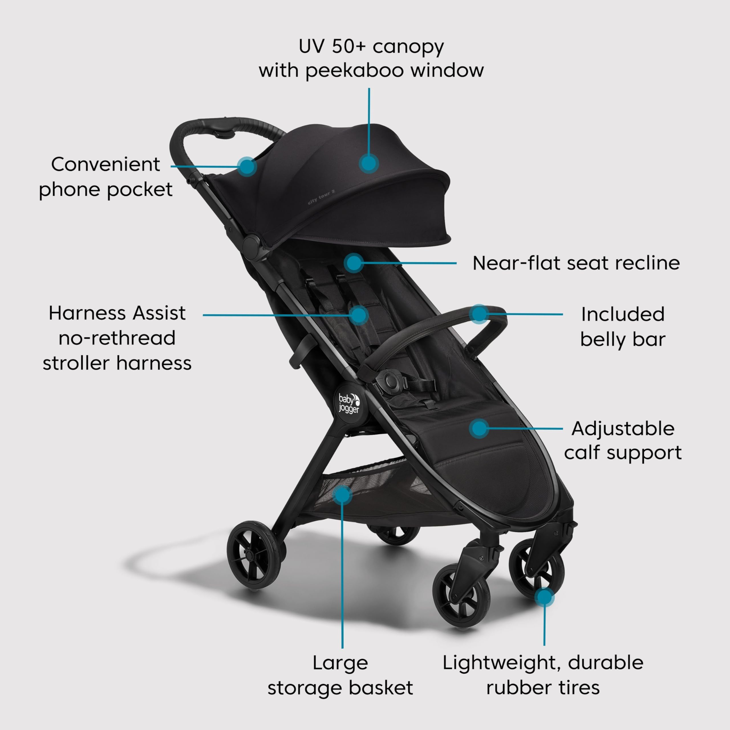 Baby Jogger City Tour 2 Eco Collection Lightweight Stroller - Easy Fold, Adjustable Calf Support, Eco Black | Perfect for Urban Travel, Shopping & Outdoor Adventures with Baby