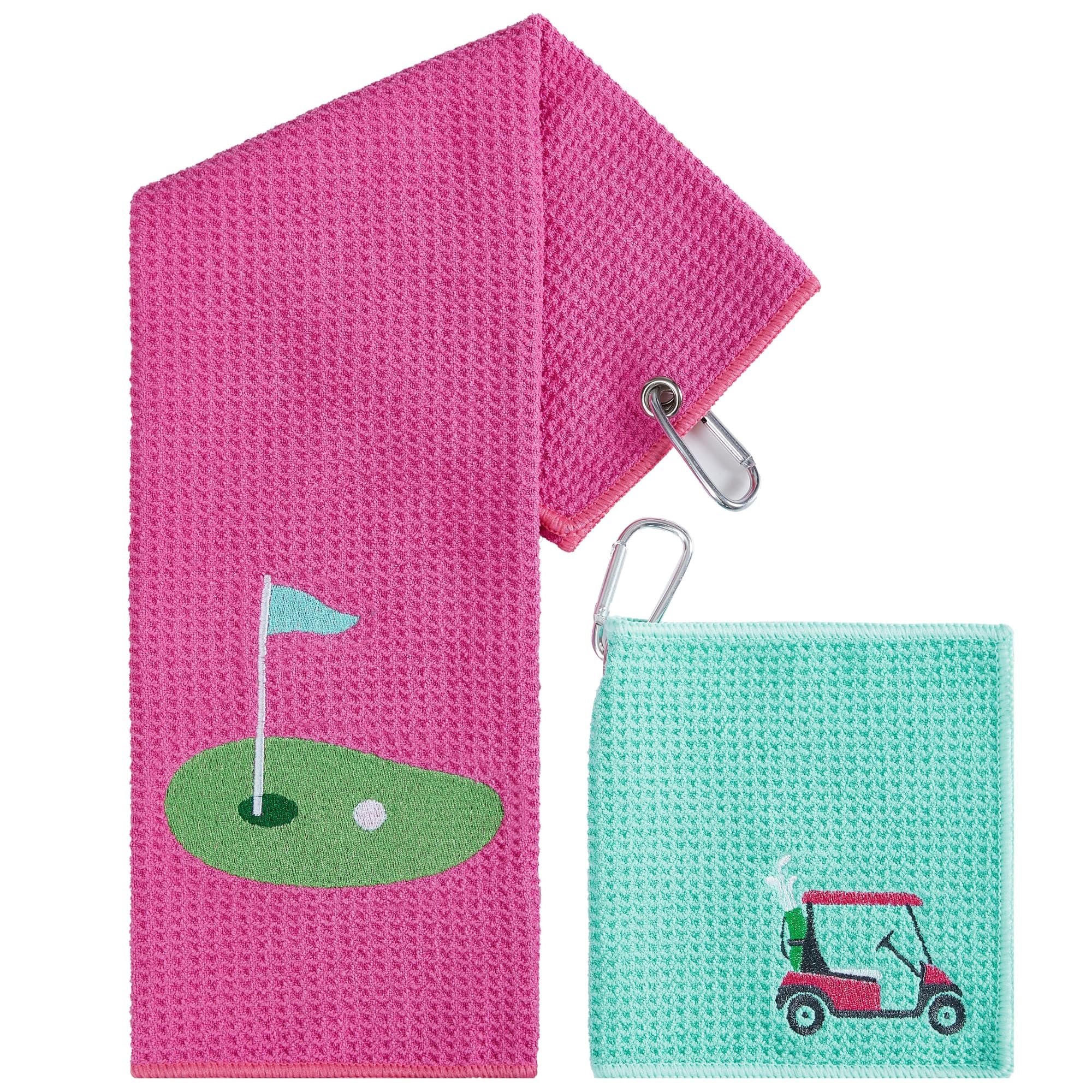 Premium Embroidered Golf Towel Set - 2-Pack Microfiber Waffle & Ball Towels for Golf Bags & Carts - Custom Golf Accessories & Gifts for Men, Women & Kids - Perfect for Practice, Tournaments & Club Events