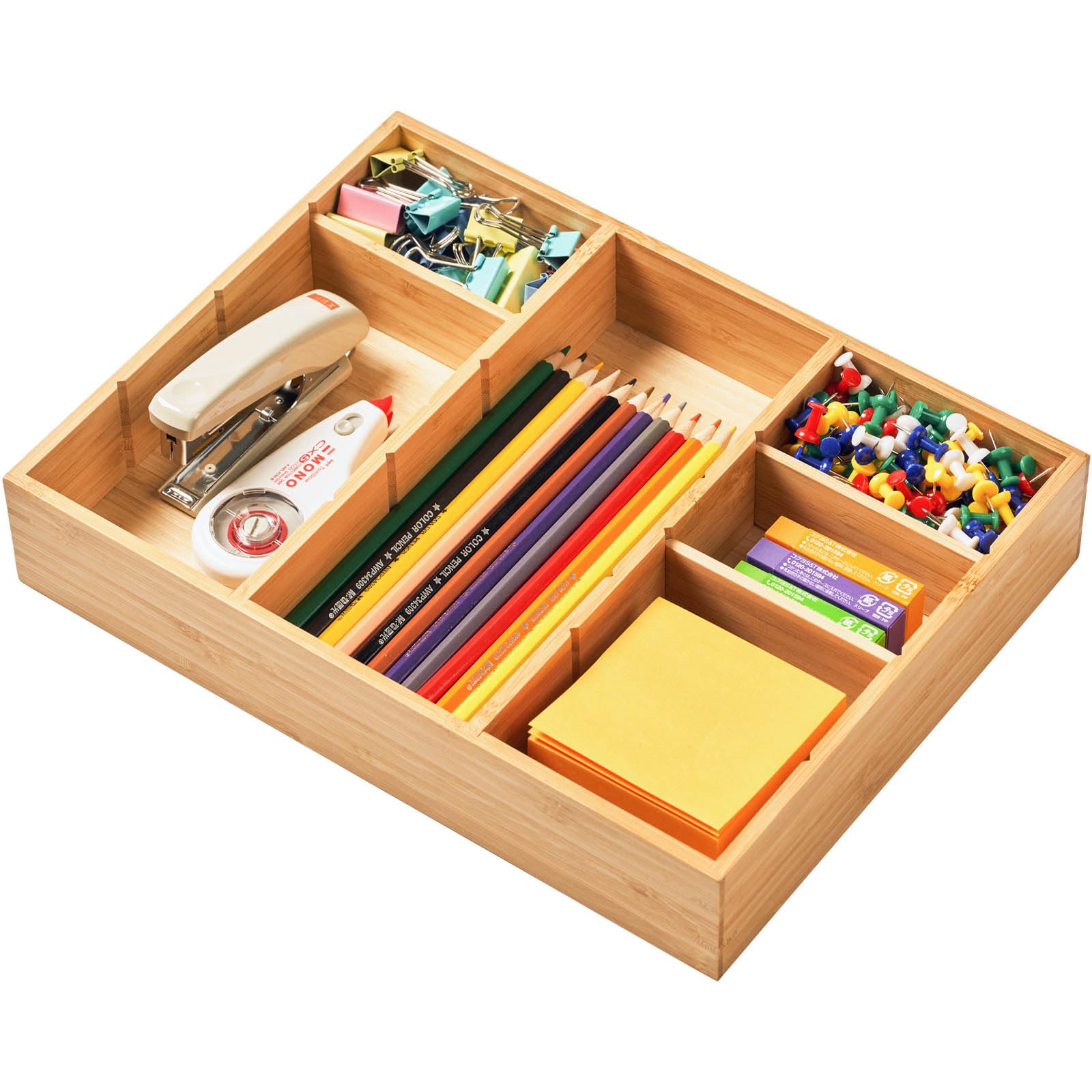 Umilife Bamboo Wood Desk Drawer Organizer with Adjustable Compartments - 12