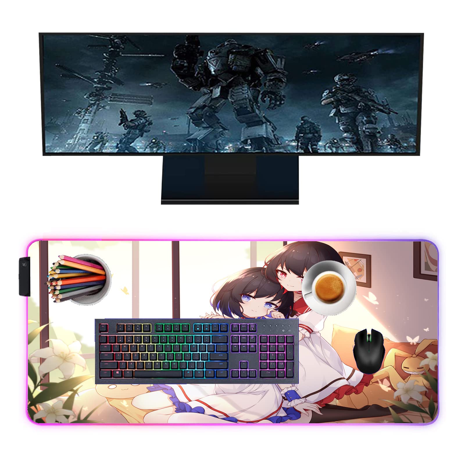 **Sexy Anime Girl RGB LED Gaming Mouse Pad - Large Extended Glowing Mousepad (27.55
