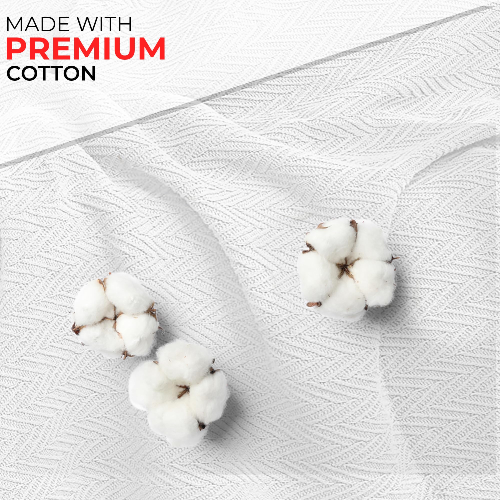 EUROTEX 100% Cotton Twin Size Blanket - All-Season Lightweight & Soft Herringbone Thermal Blanket, 350GSM, 68x92 Inches, White - Perfect for Bedroom, Dorm, Guest Room, and Cozy Fall Nights