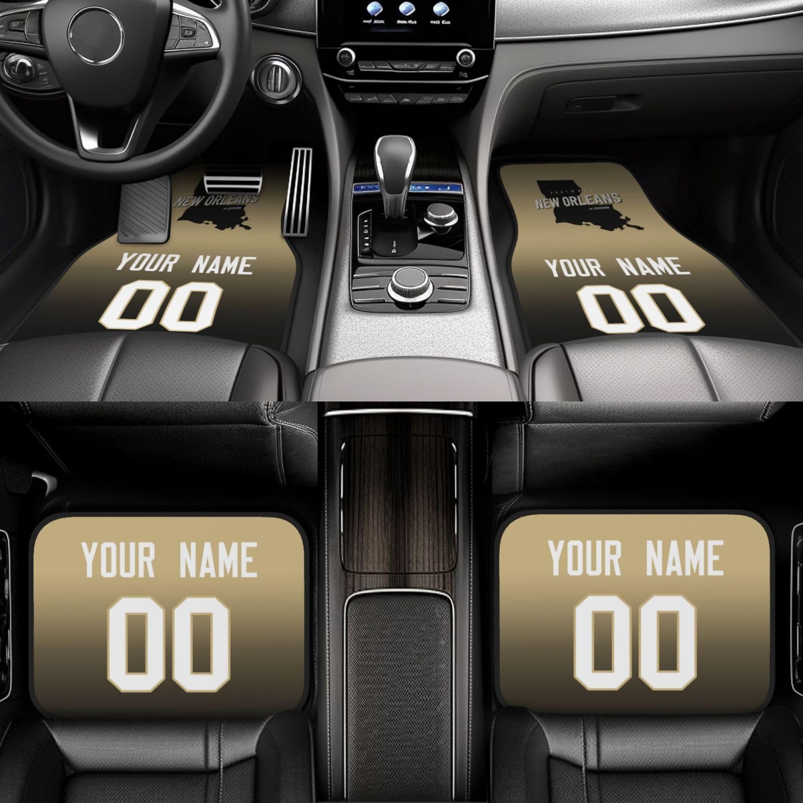 Custom New Orleans Car Mat Sets 4-Piece with Name, Number & City - Personalized Football Car Floor Mats for Most Vehicles - Perfect for Tailgating & Game Day Decor