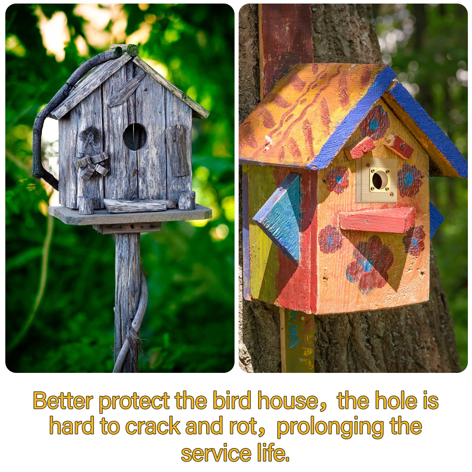 2 Pack Bluebird House Predator Guard - 1.5 Inch Opening Wooden Copper Replacement for Bird Houses - Protect Nesting Birds from Squirrels & Raccoons in Your Backyard Garden