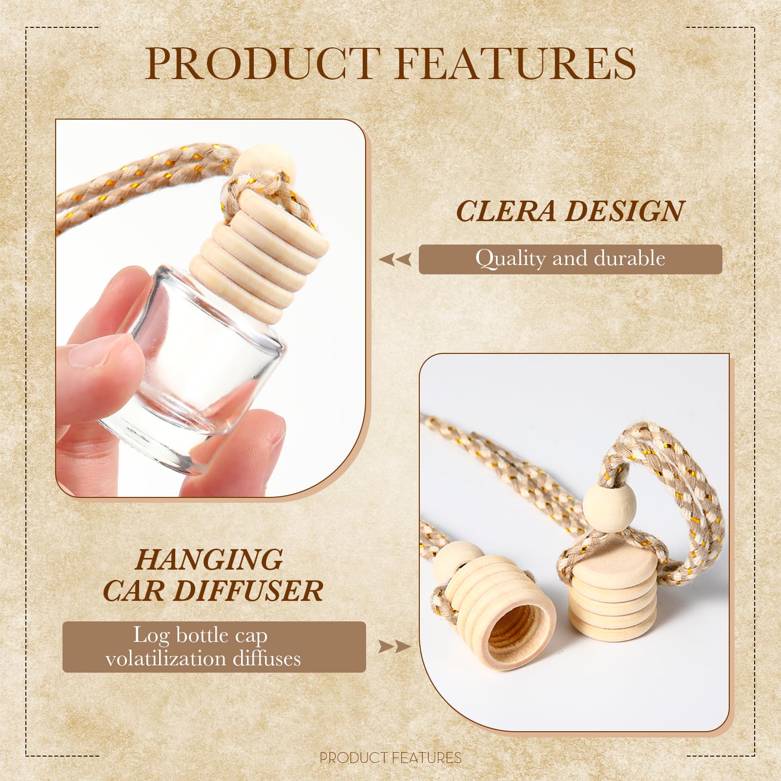 Zubebe 300 Pcs 8ml Empty Clear Glass Hanging Car Air Freshener Diffuser Bottles - Bulk Refillable Perfume Containers for Aromatherapy Essential Oils - Perfect for Auto Interior Decor & Home Fragrance (Cylindrical)