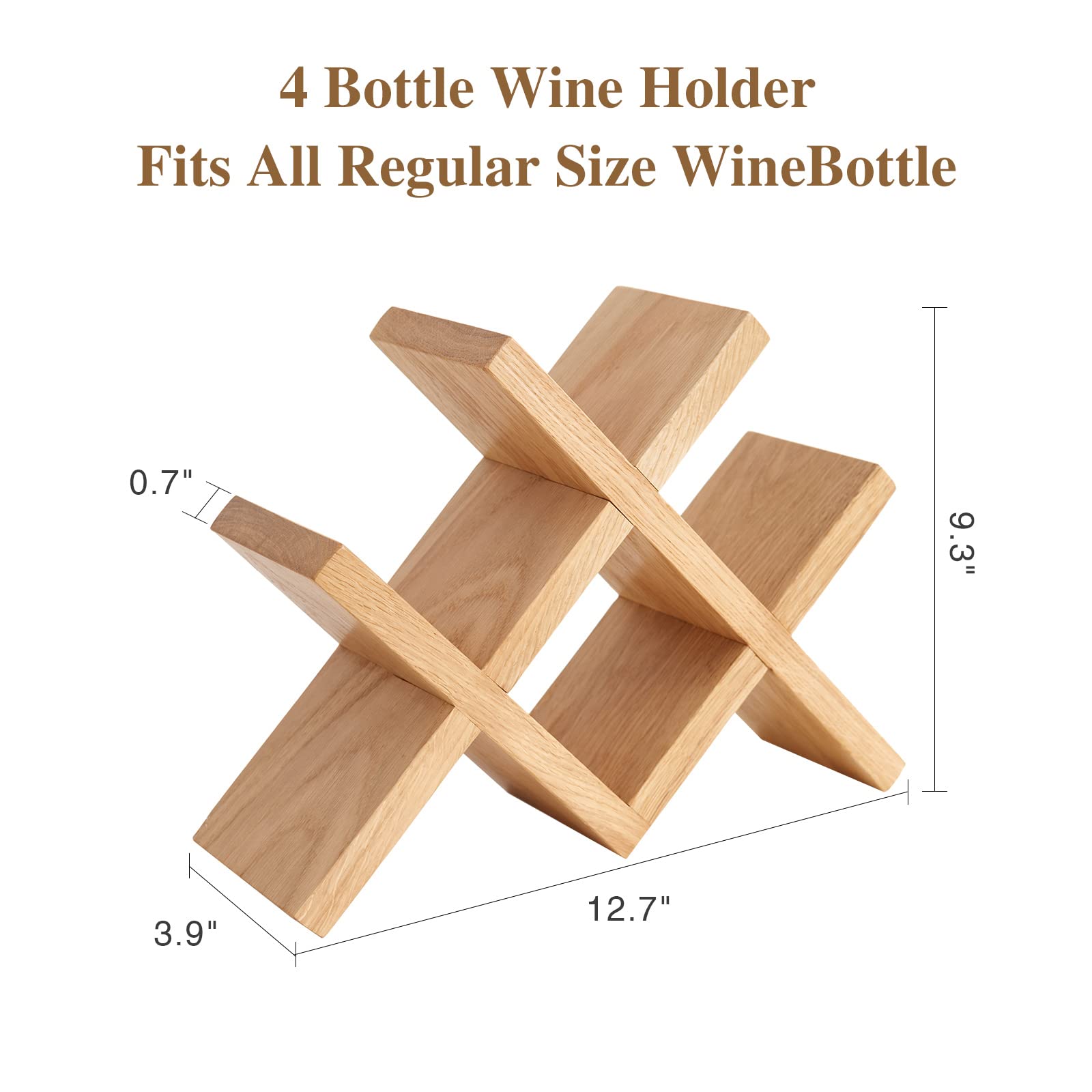 Solid Oak Wood Countertop Wine Rack Holder - 4 Bottle Organizer for Wine, Beer & Drinks - Perfect for Home Bar, Kitchen, Cellar & Basement Storage - Durable & Stylish Wine Display for Entertaining & Dining