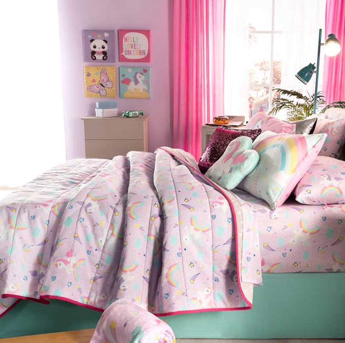 Unicorn Girls Blanket Set - Soft & Warm Rainbow Twin Bedding Comforter 3PCS for Teens - Perfect for Bedroom Decor, Sleepovers & Cozy Nights