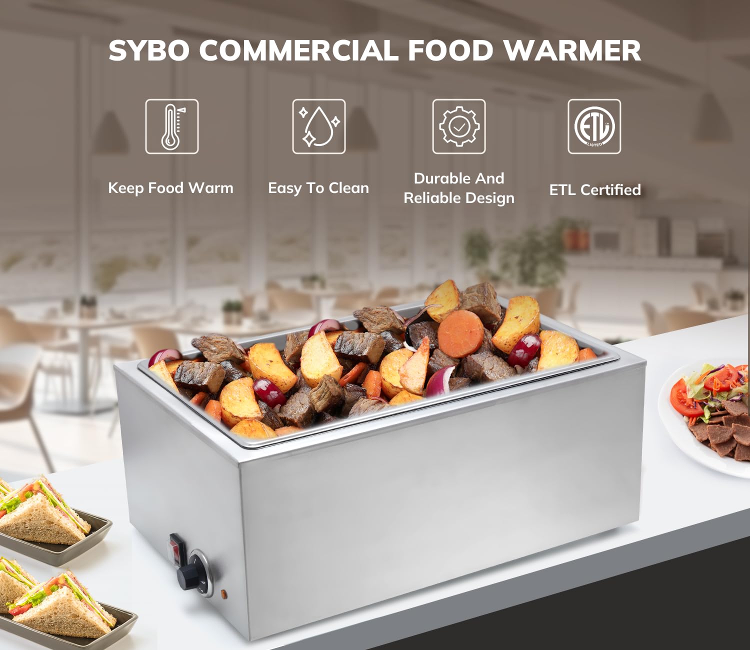 Commercial Grade Stainless Steel Bain Marie Buffet Food Warmer - 1 Section Steam Table for Catering, Restaurants & Buffets | Keep Food Hot for Events, Parties & Food Service